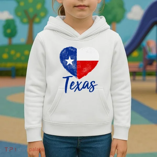 Texas Strong State Flag Heart Kids Hoodie