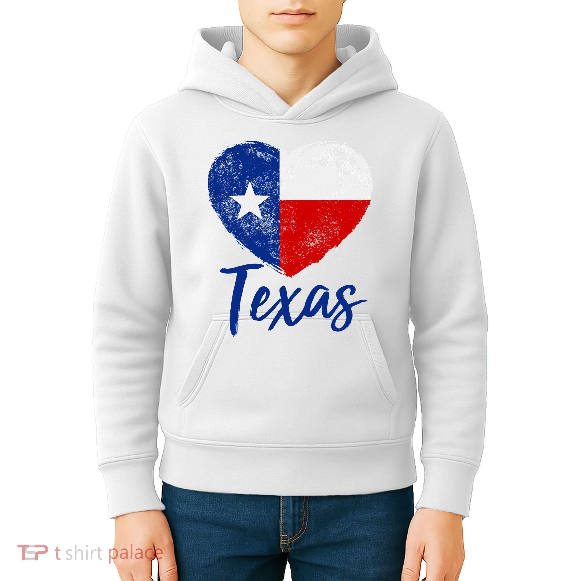 Texas Strong State Flag Heart Kids Hoodie