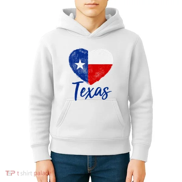 Texas Strong State Flag Heart Kids Hoodie