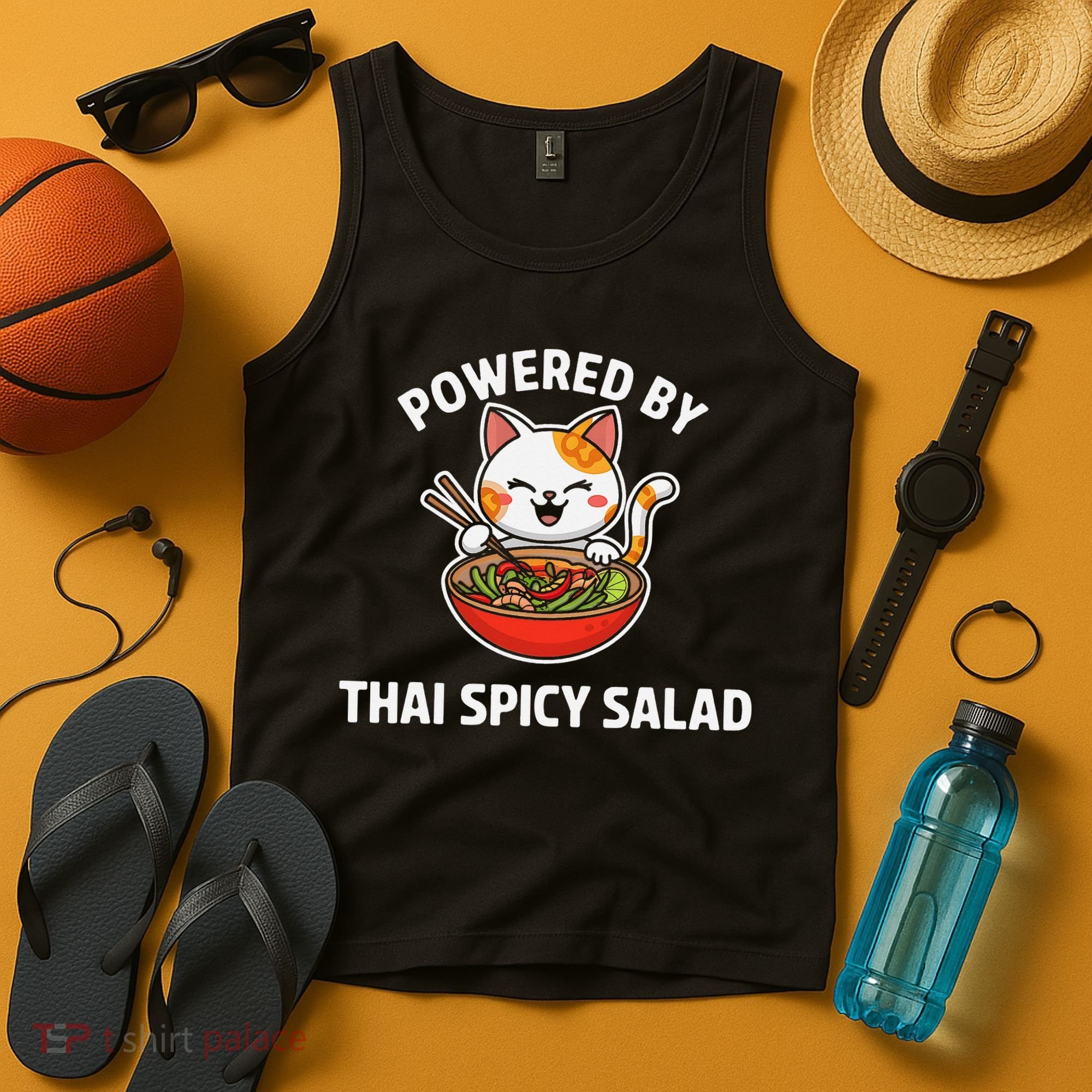 Thai Spicy Salad Foodie Cat Lover Kawaii Anime Graphic Tank Top