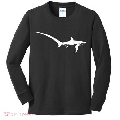Thresher Shark Silhouette Simple Shark Design Kids Long Sleeve Shirt