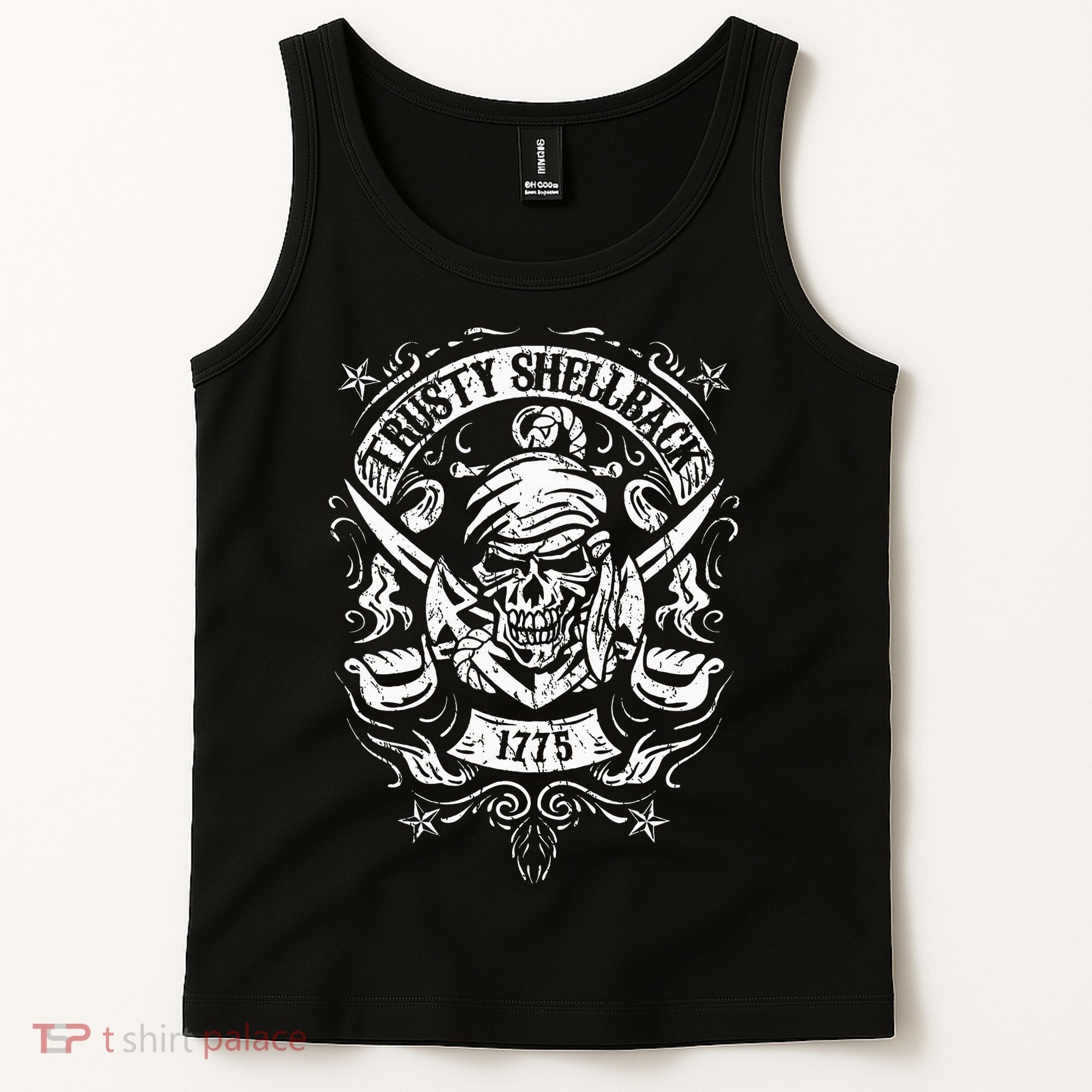 Trusty Shellback Skull And Swords Equator Crossing Naval Art Tank Top