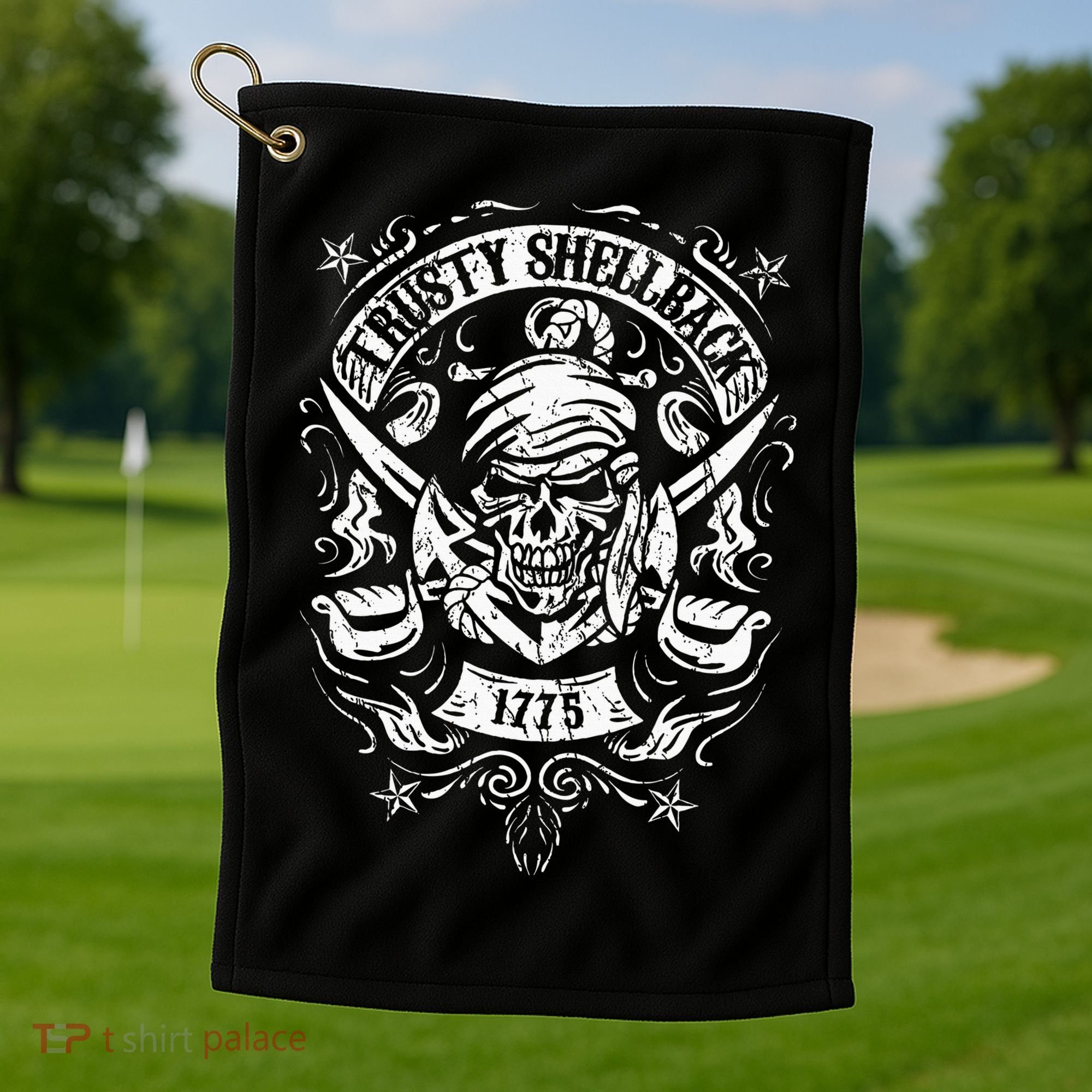 Trusty Shellback Skull And Swords Equator Crossing Naval Art Golf Towel