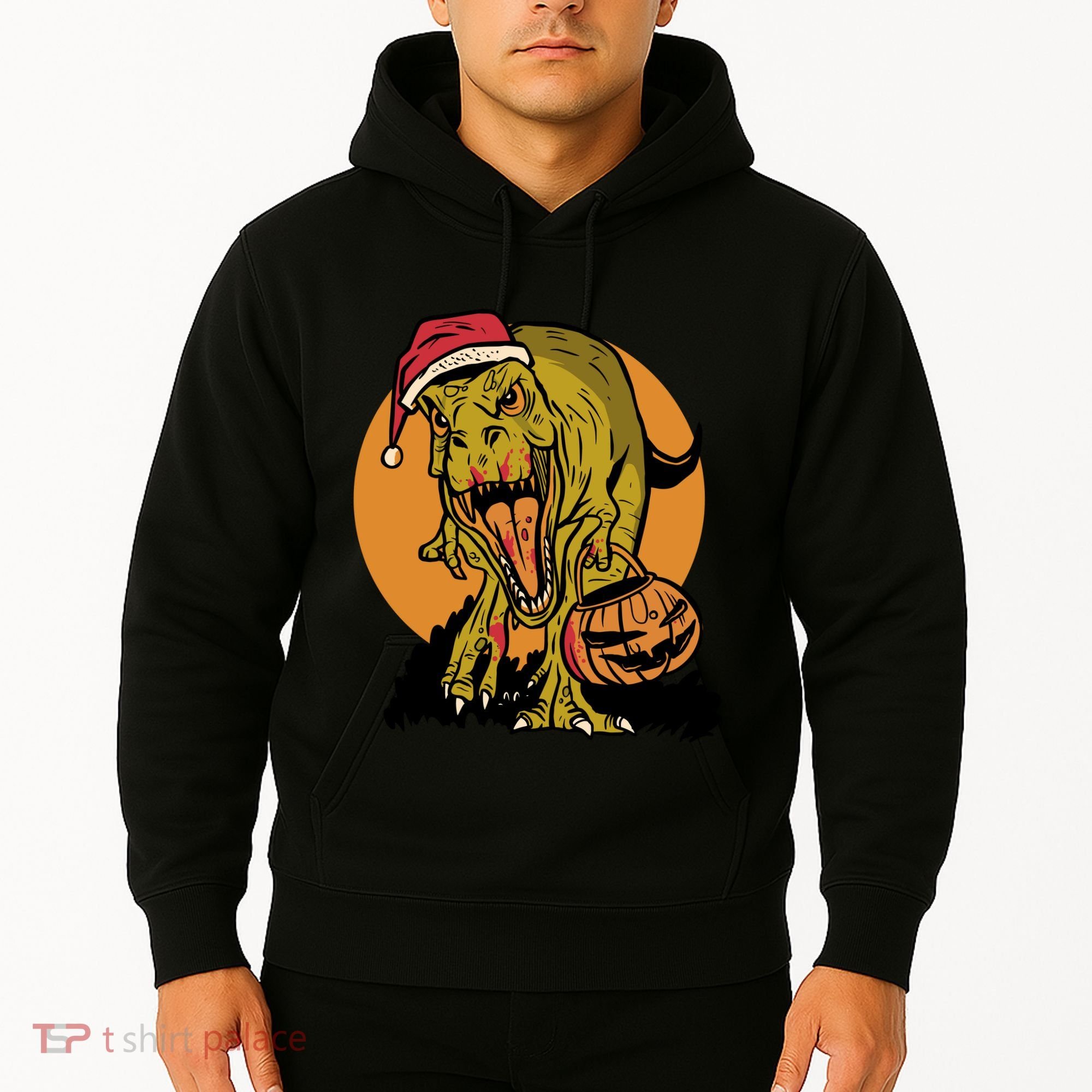 TRex Santa Trick Or Treating Halloween Funny Hoodie