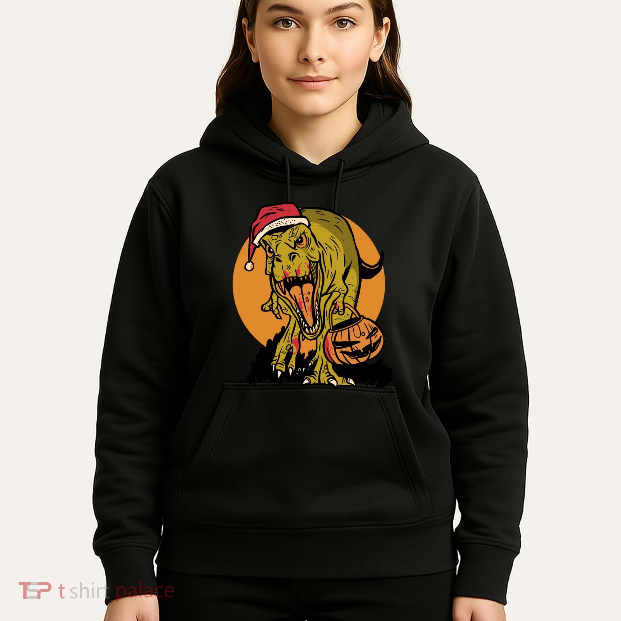 TRex Santa Trick Or Treating Halloween Funny Hoodie