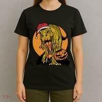 TRex Santa Trick Or Treating Halloween Funny T-Shirt thumb 4
