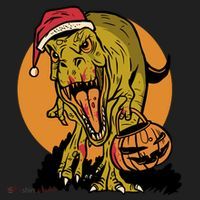 TRex Santa Trick Or Treating Halloween Funny Beanie thumb 2