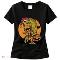 TRex Santa Trick Or Treating Halloween Funny Women's T-Shirt thumb 0