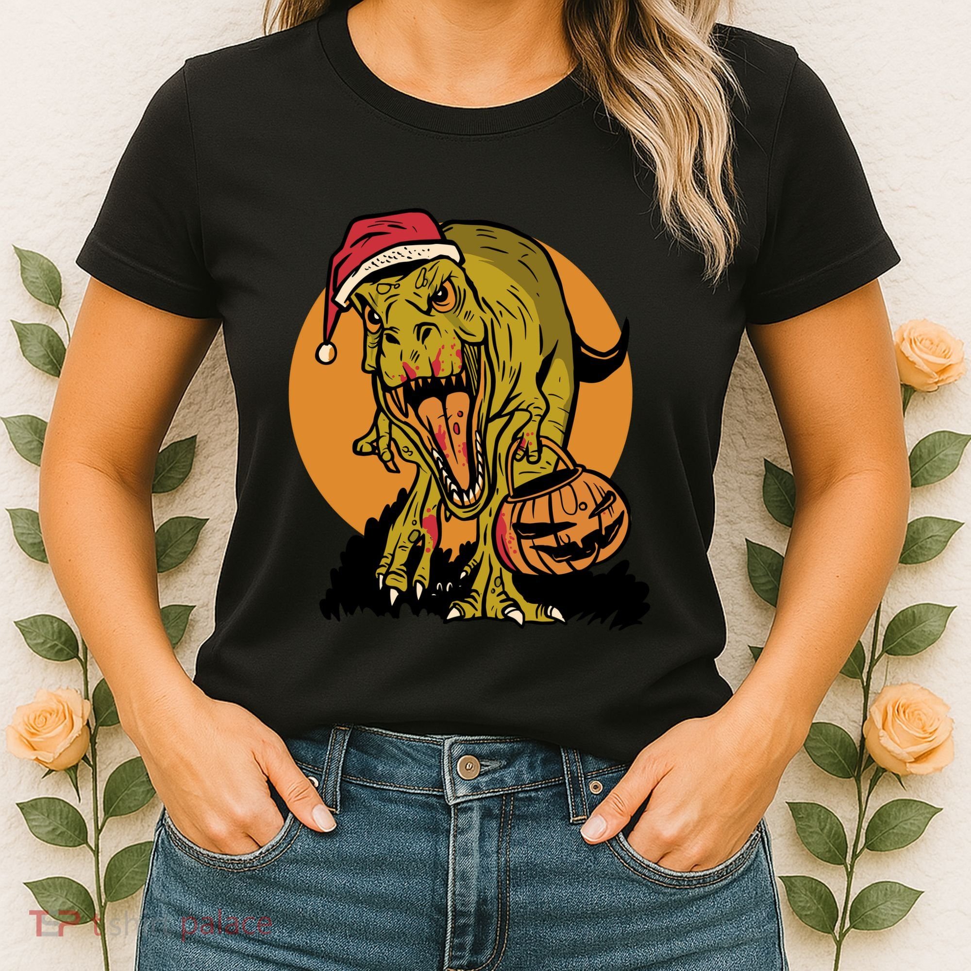 TRex Santa Trick Or Treating Halloween Funny Women's T-Shirt