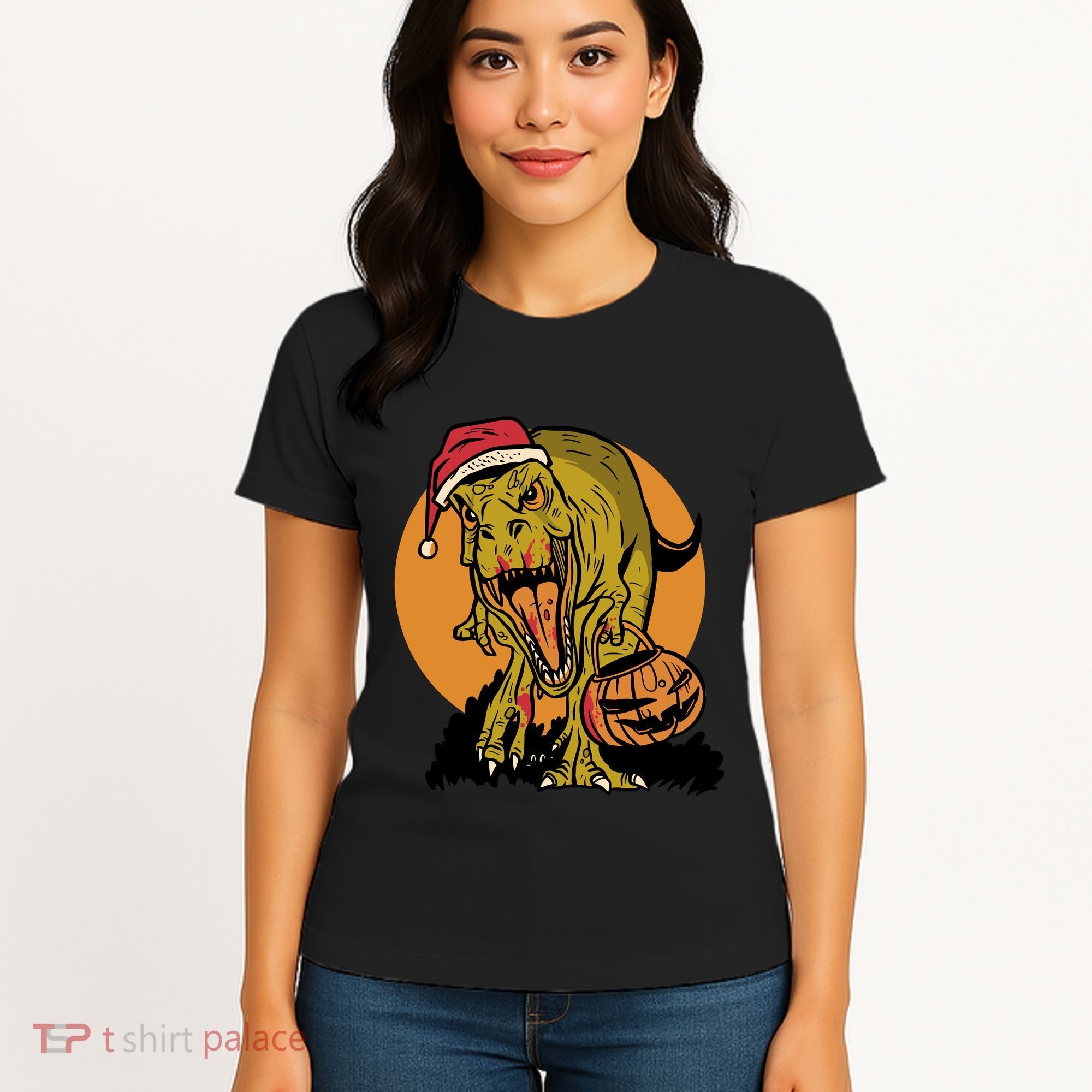 TRex Santa Trick Or Treating Halloween Funny Women's T-Shirt
