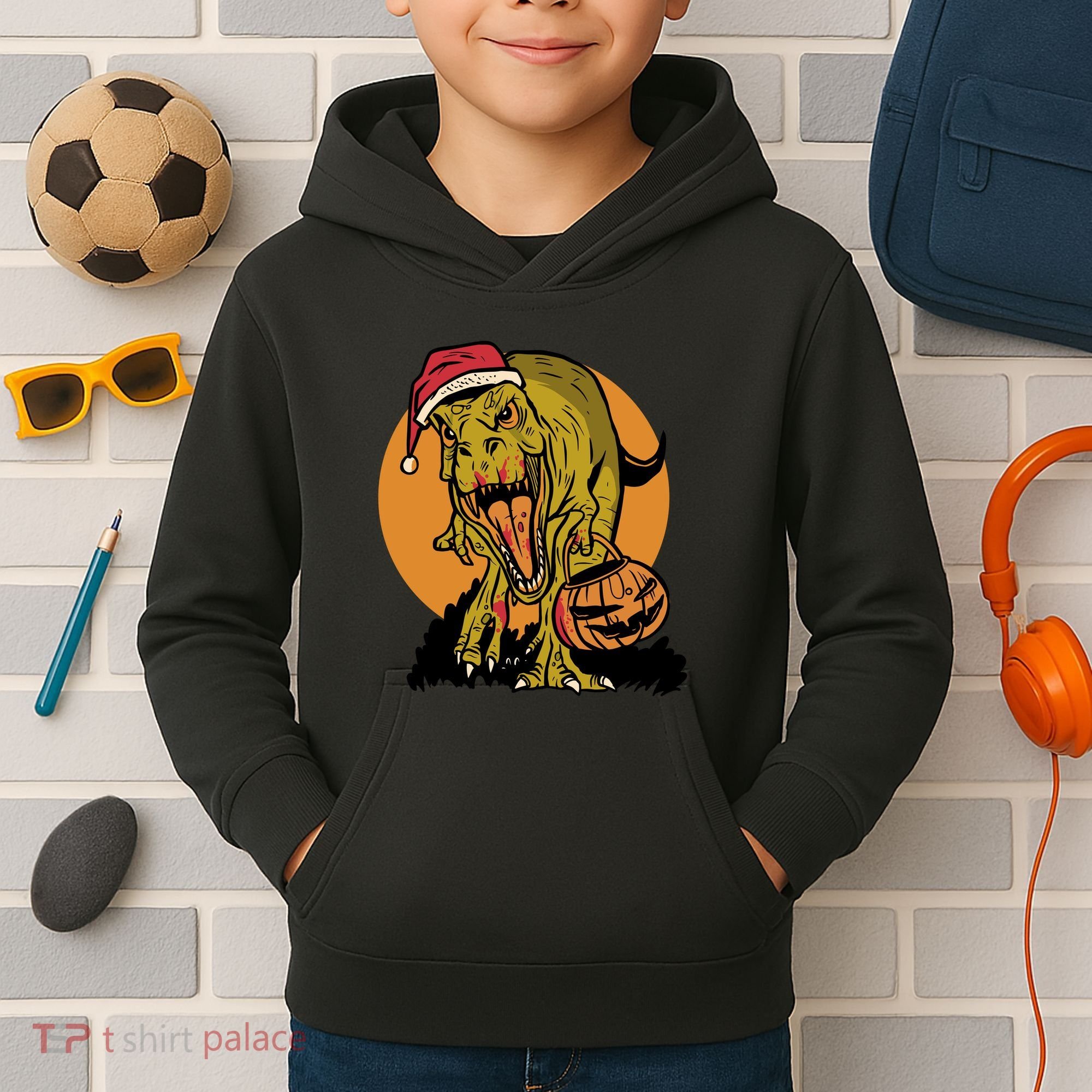 TRex Santa Trick Or Treating Halloween Funny Kids Hoodie