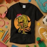 TRex Santa Trick Or Treating Halloween Funny Kids T-Shirt thumb 3