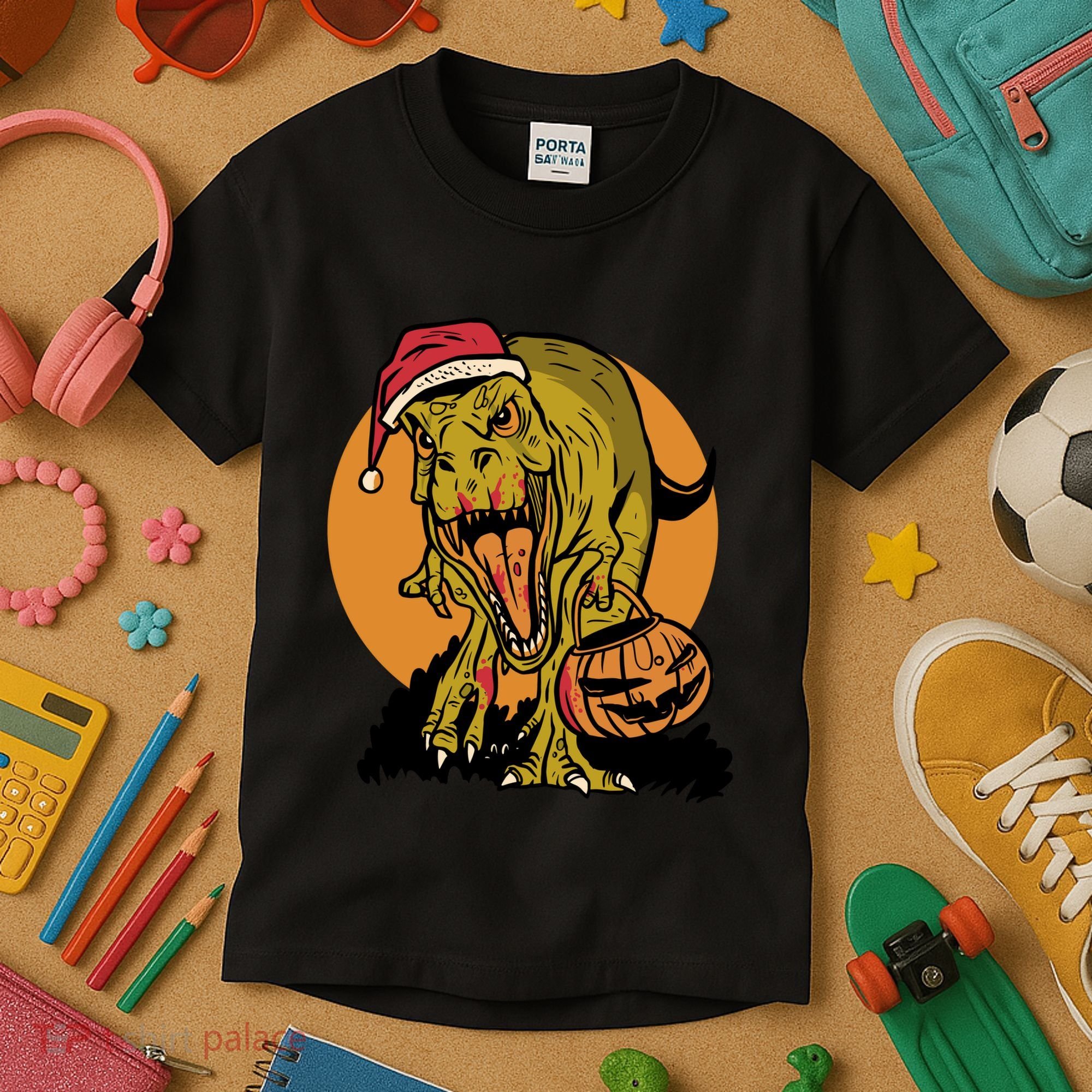 TRex Santa Trick Or Treating Halloween Funny Kids T-Shirt