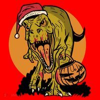 TRex Santa Trick Or Treating Halloween Funny Santa Hat thumb 1