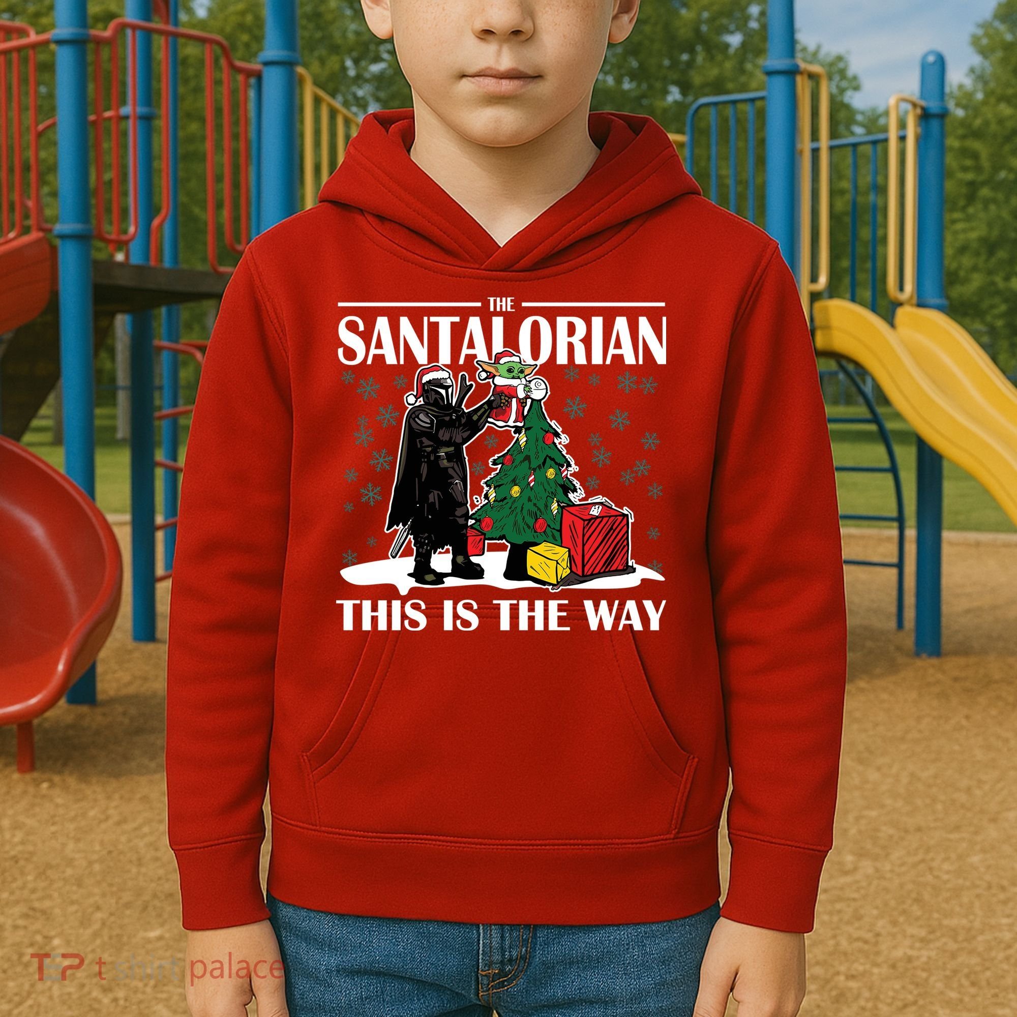 The Santalorian This Is The Way Funny Star Christmas Kids Hoodie