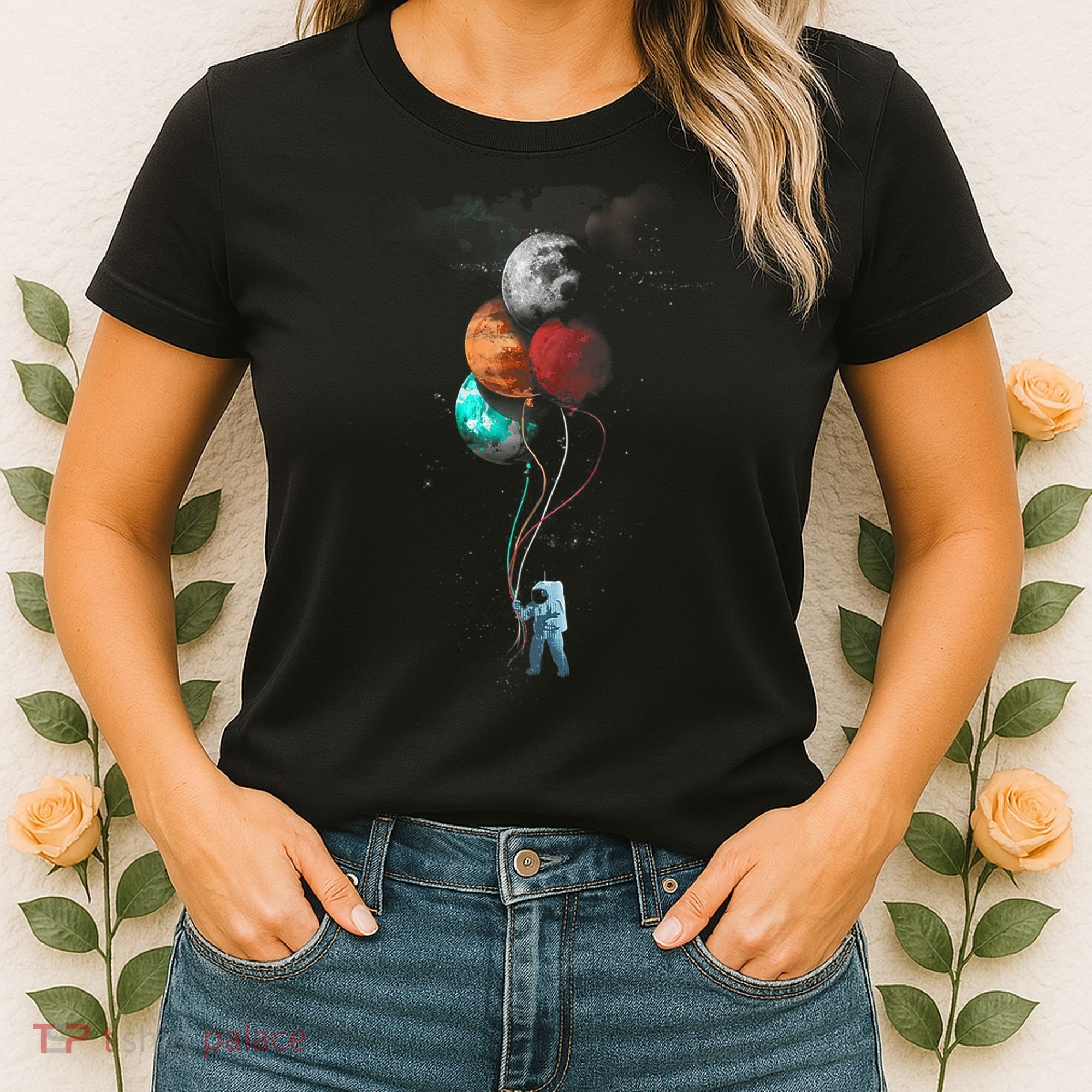 The Spaceman's Trip Astronaut Space Planets Balloons Women's T-Shirt