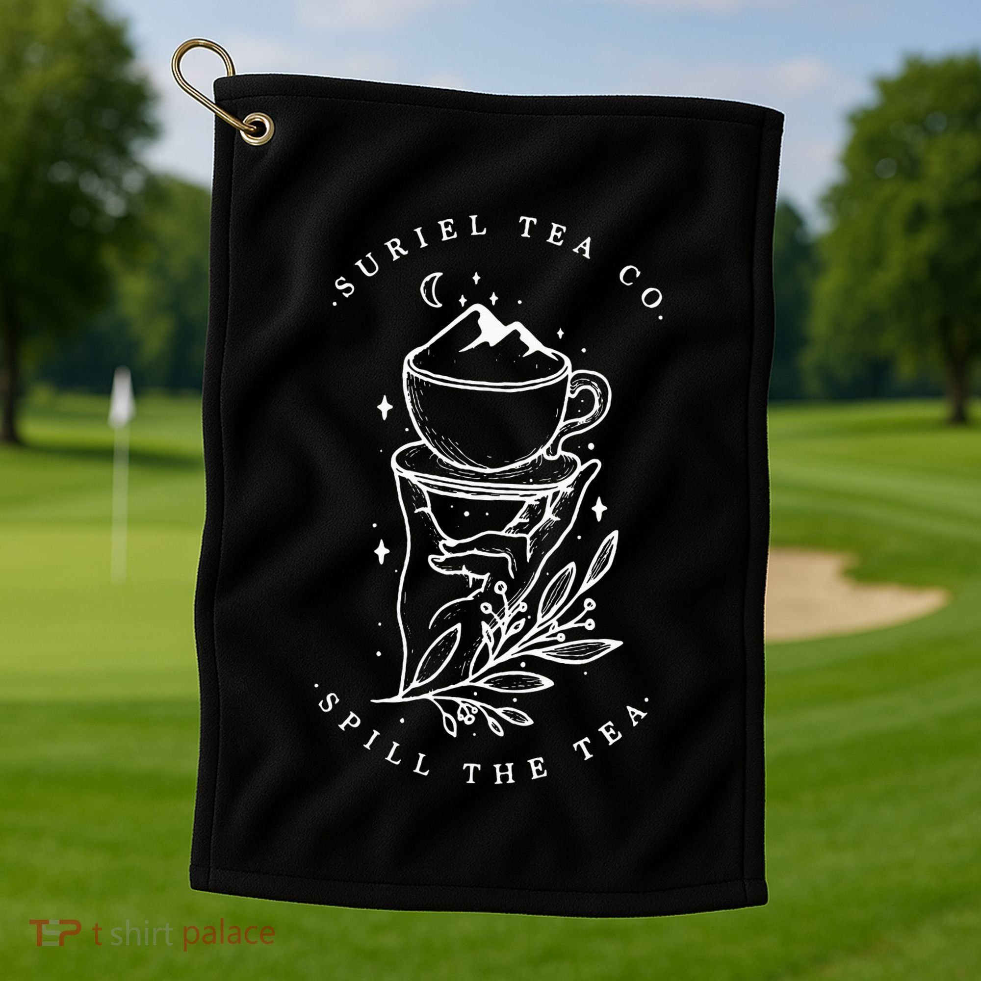The SurielS Tea Co Spill The Tea Golf Towel