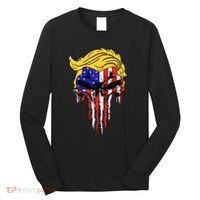 Trump Skull Usa Flag Hair Funny President Gift Long Sleeve Shirt thumb 0