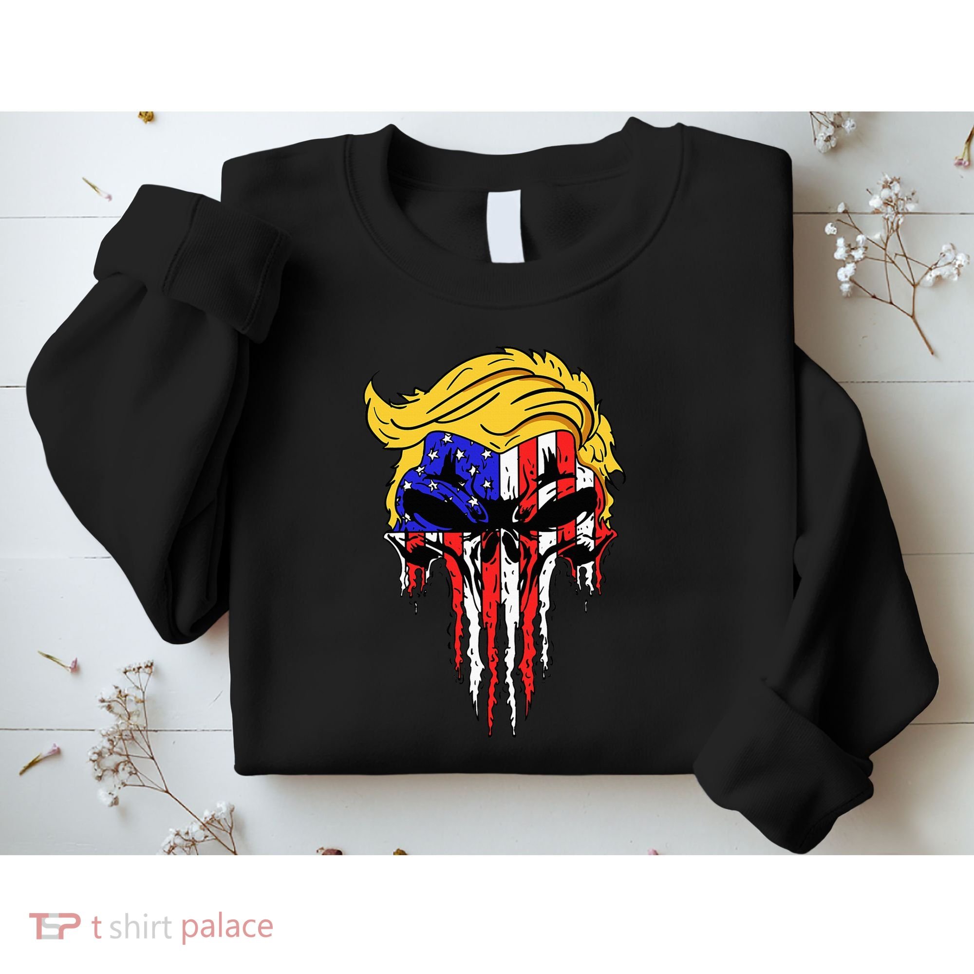 Trump Skull Usa Flag Hair Funny President Gift Sweatshirt