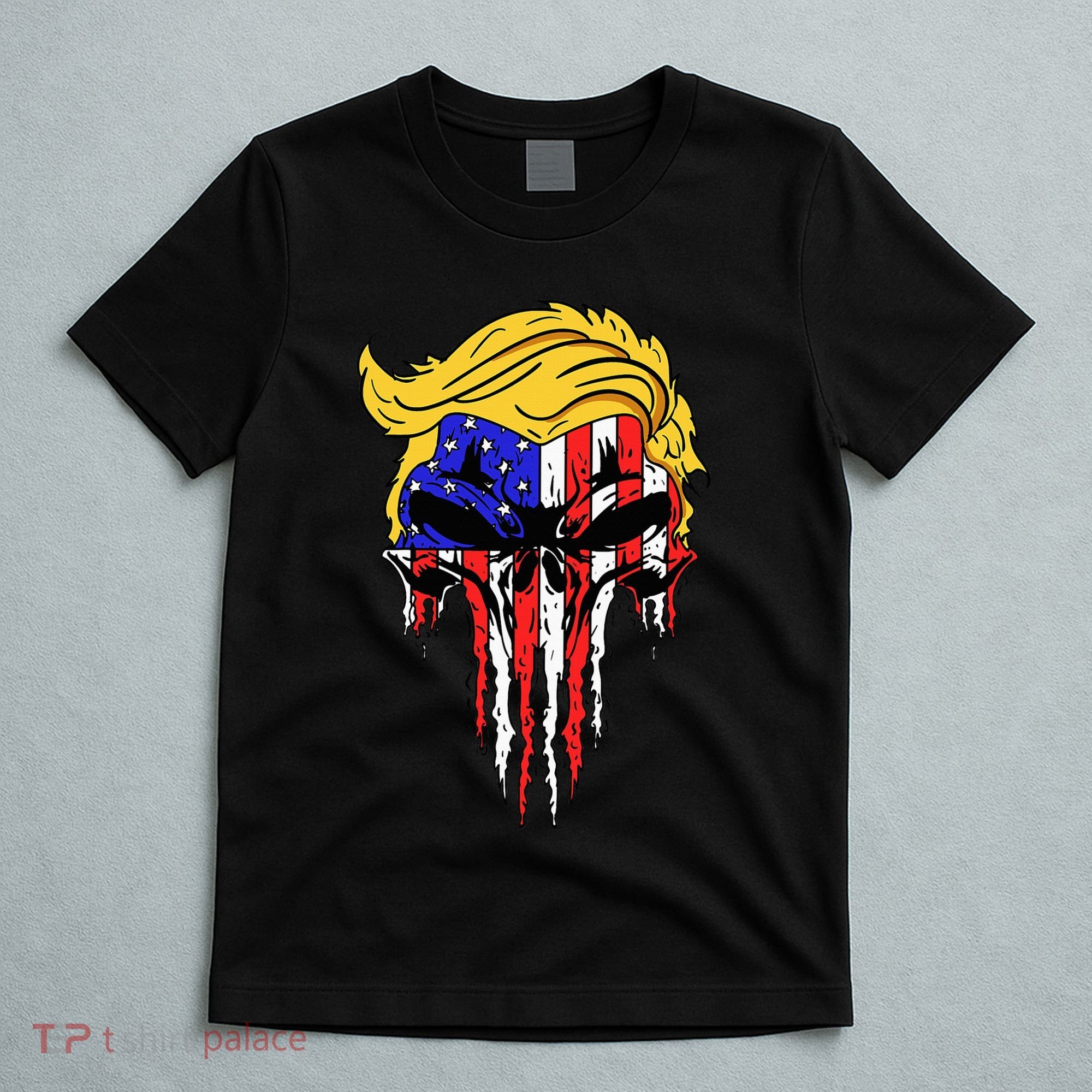 Trump Skull Usa Flag Hair Funny President Gift T-Shirt