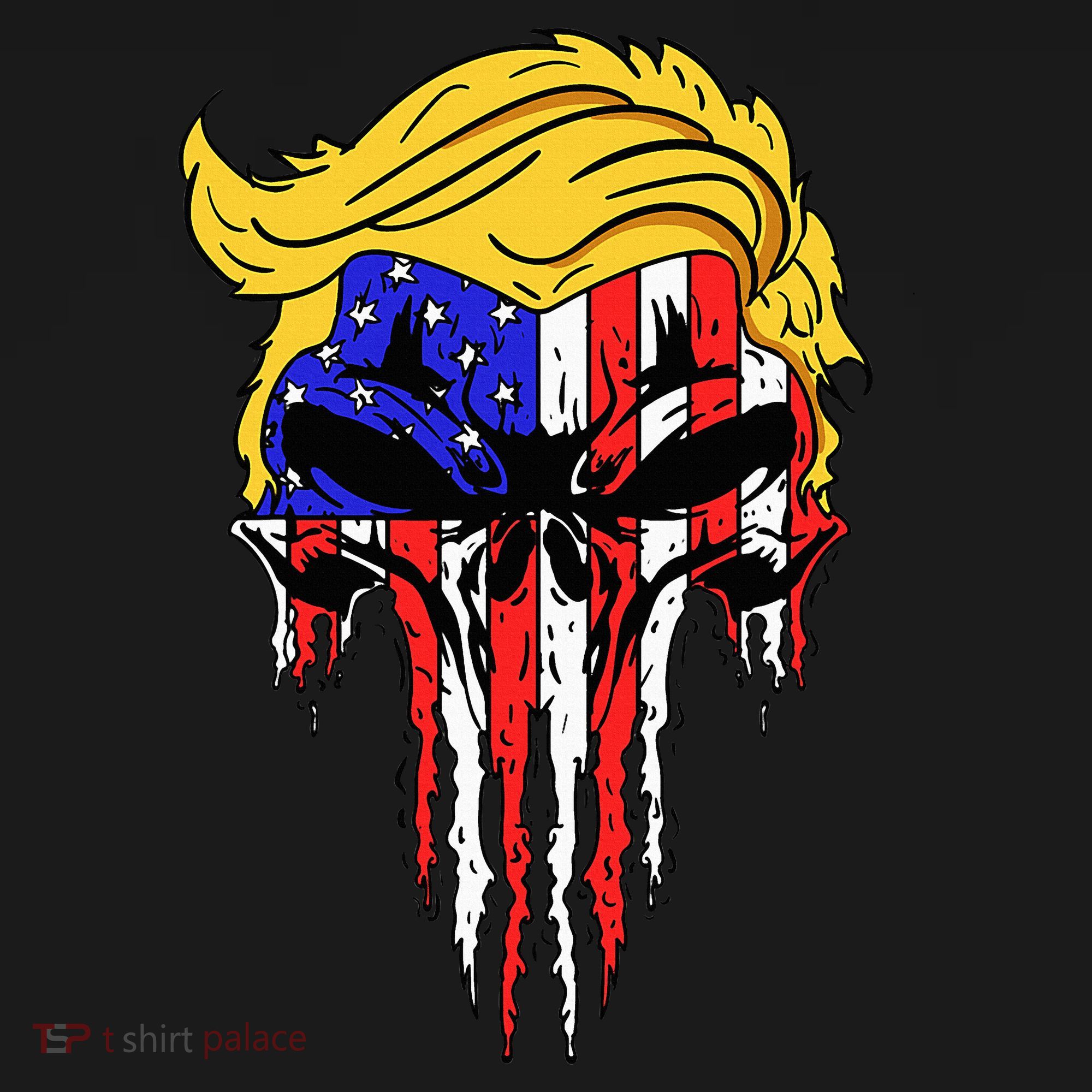 Trump Skull Usa Flag Hair Funny President Gift T-Shirt