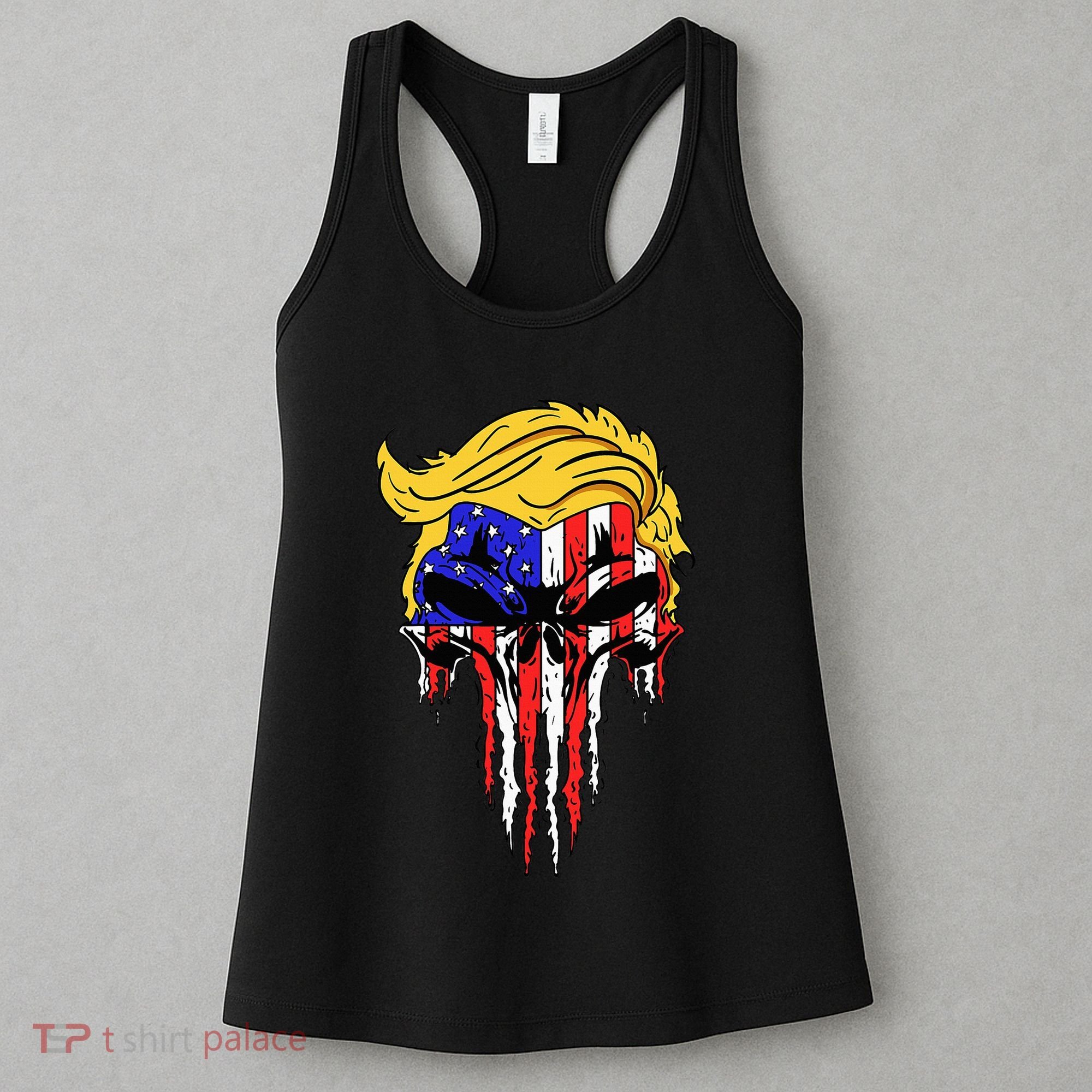 Trump Skull Usa Flag Hair Funny President Gift Women's Tank Top