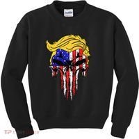 Trump Skull Usa Flag Hair Funny President Gift Kids Sweatshirt thumb 0