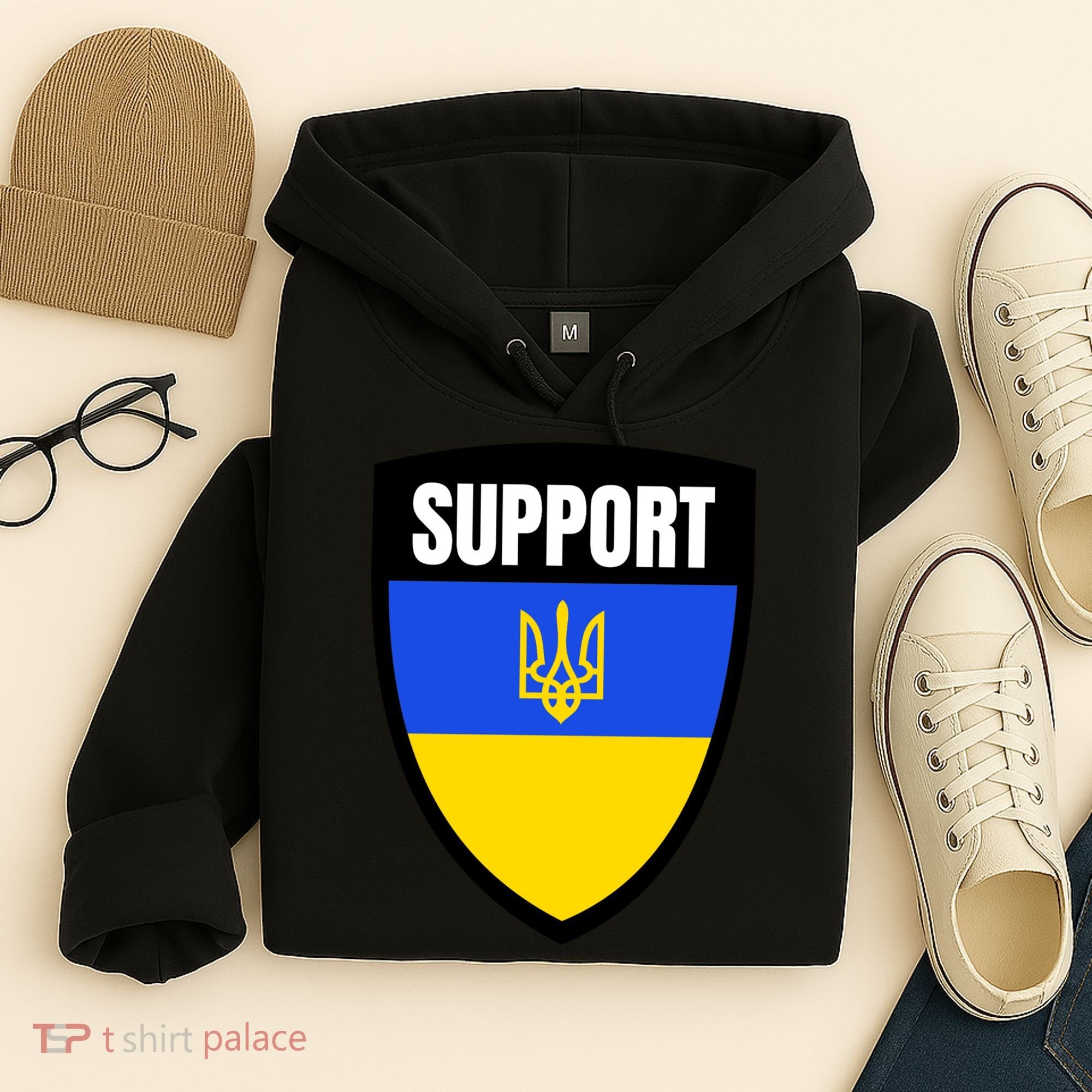 Tatical Support Ukrainian Flag Shield I Stand With Ukraine Military Hoodie