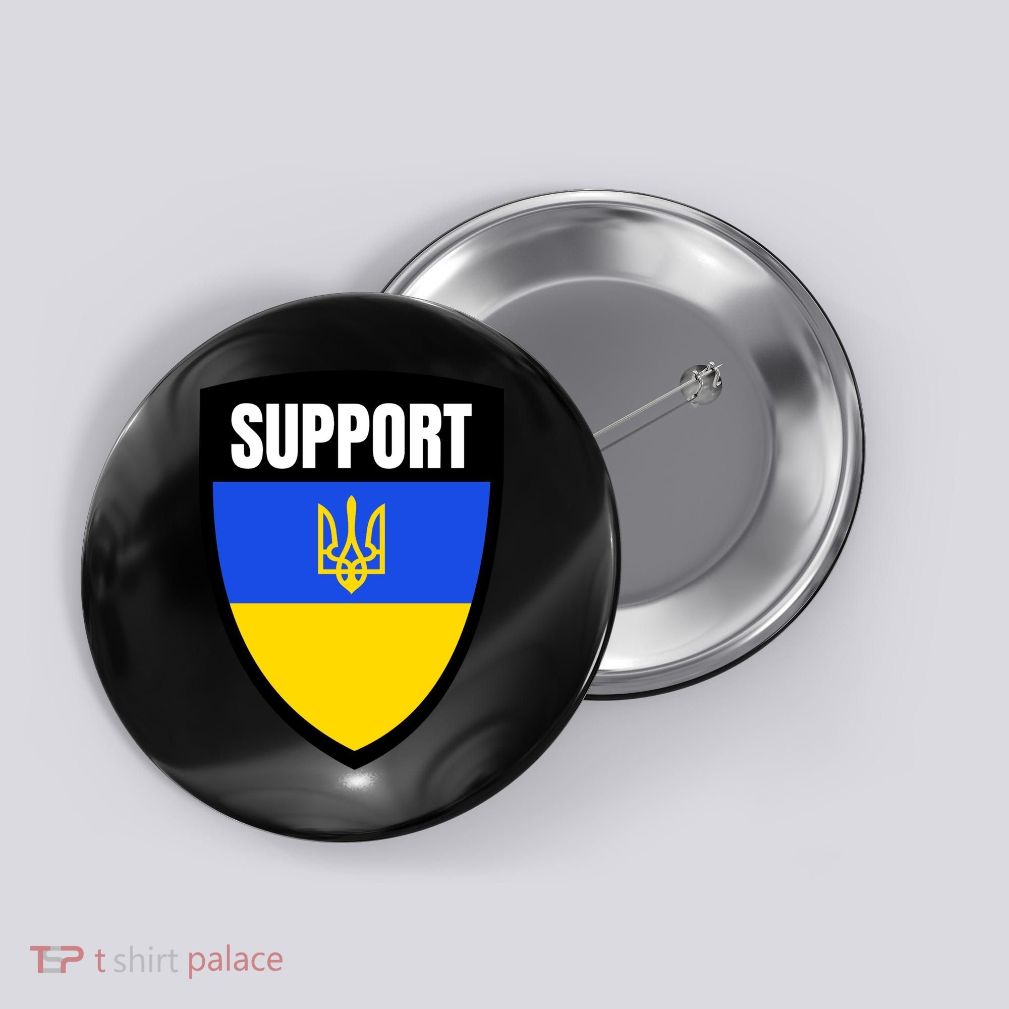 Tatical Support Ukrainian Flag Shield I Stand With Ukraine Military Button
