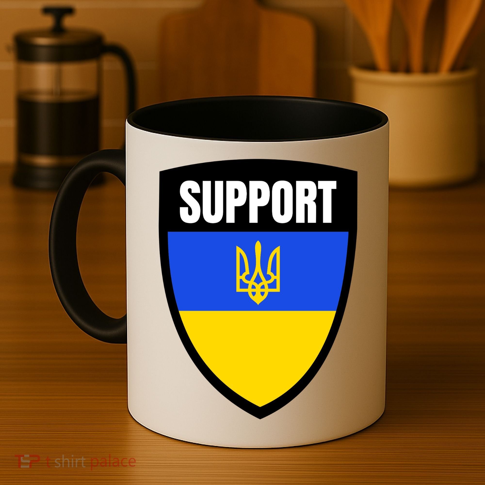Tatical Support Ukrainian Flag Shield I Stand With Ukraine Military Coffee Mug