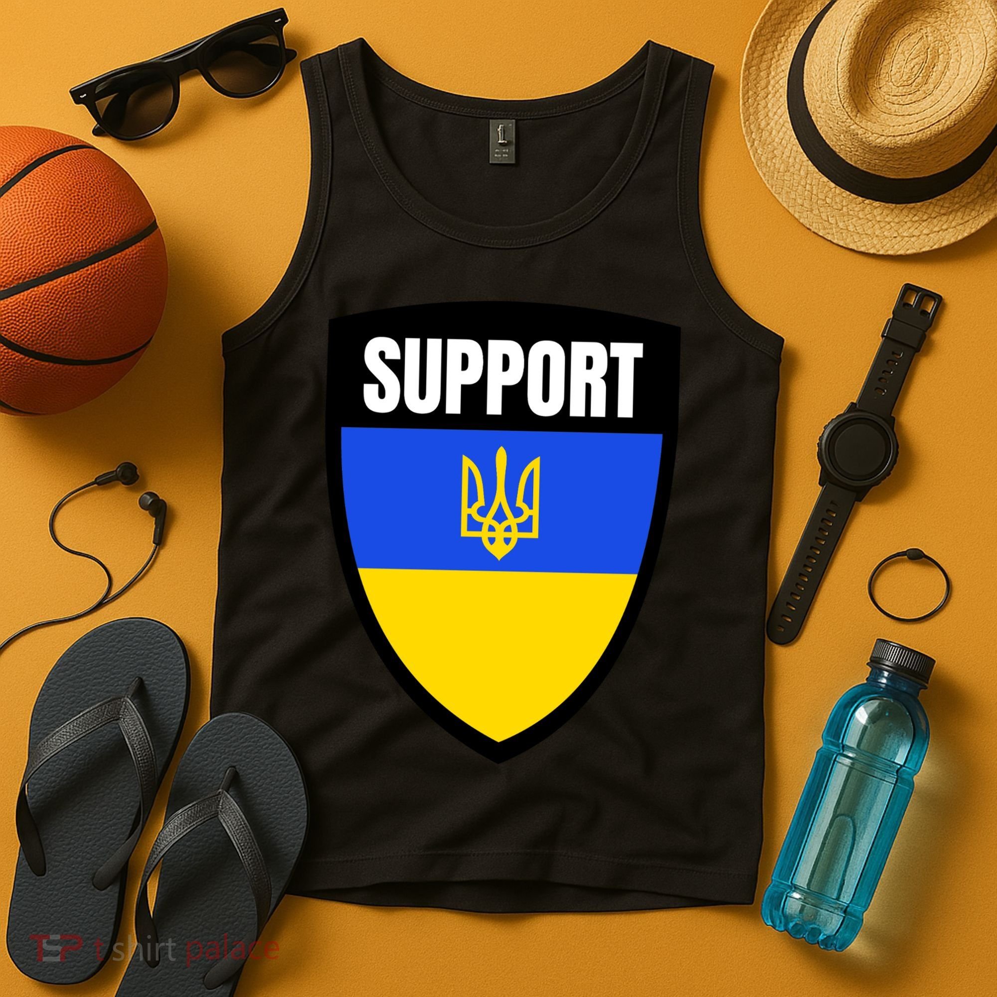 Tatical Support Ukrainian Flag Shield I Stand With Ukraine Military Tank Top