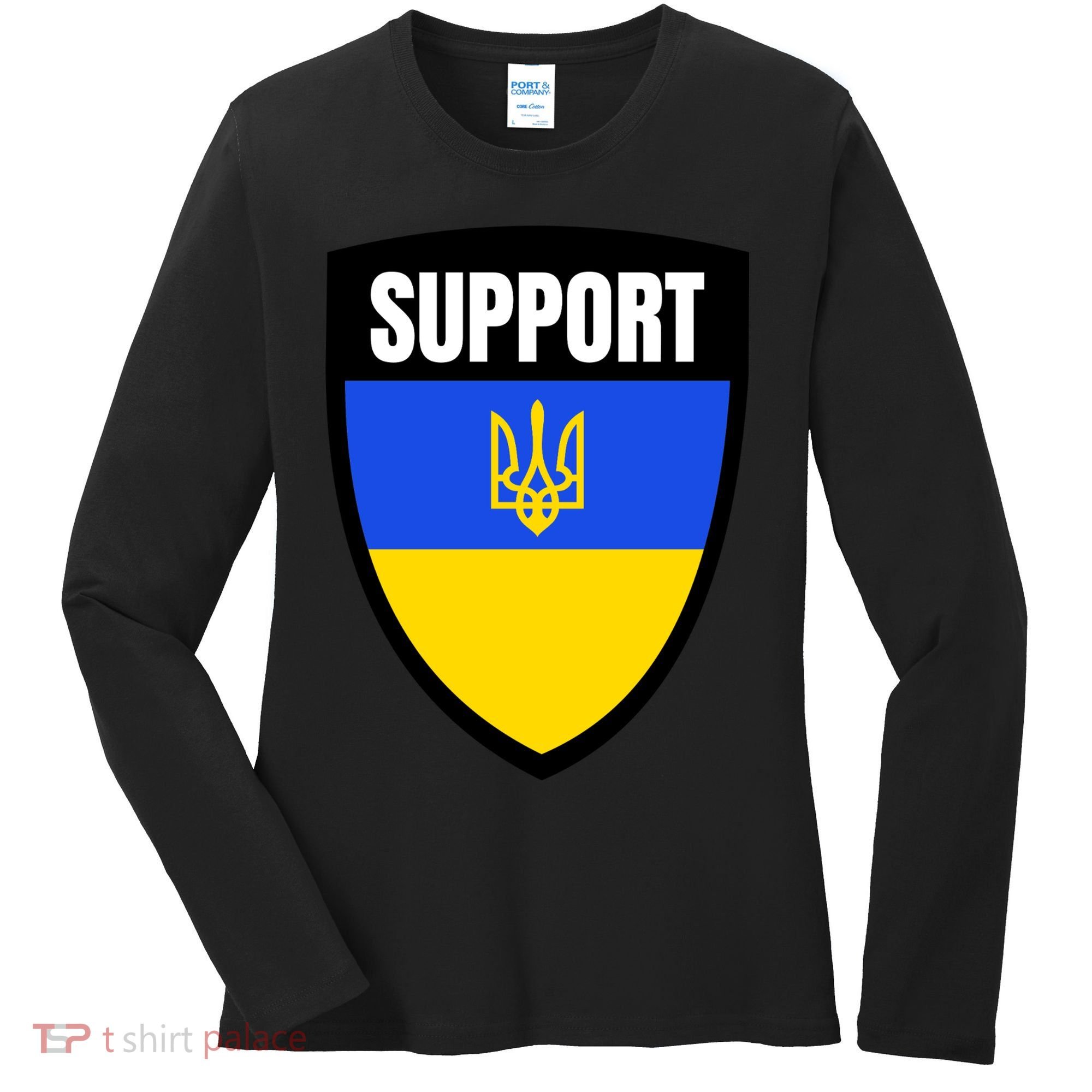 Tatical Support Ukrainian Flag Shield I Stand With Ukraine Military Women's Long Sleeve Shirt