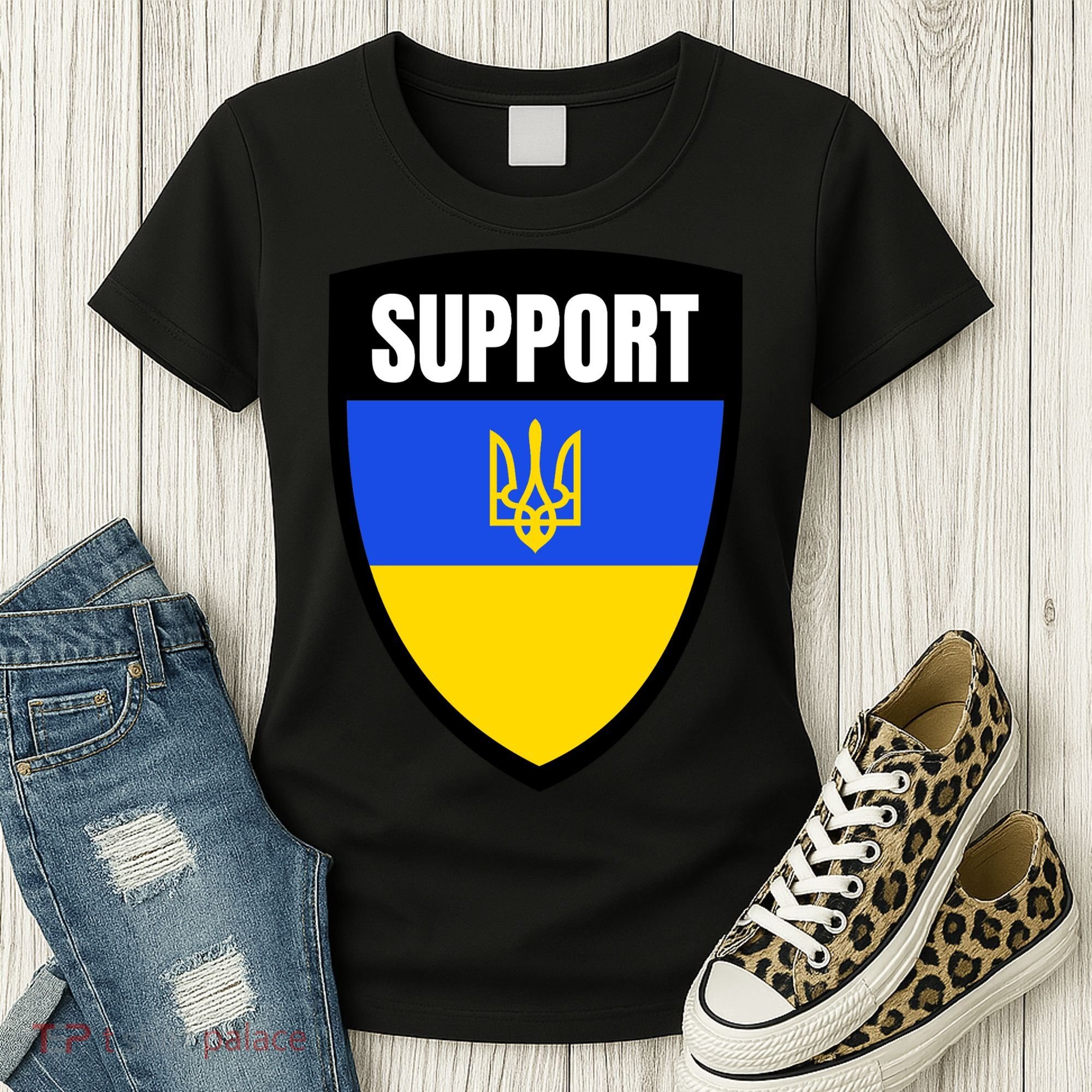 Tatical Support Ukrainian Flag Shield I Stand With Ukraine Military Women's T-Shirt