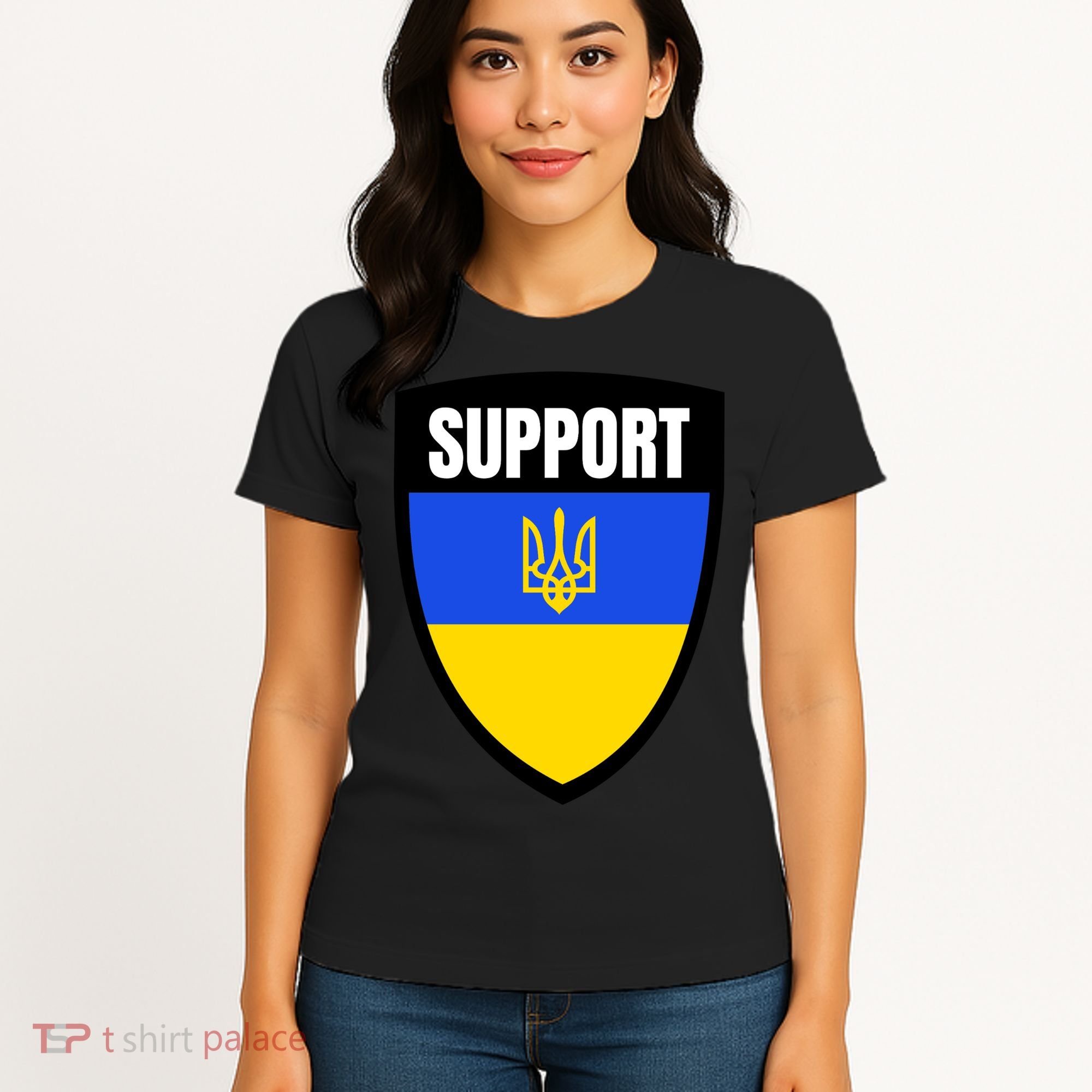Tatical Support Ukrainian Flag Shield I Stand With Ukraine Military Women's T-Shirt