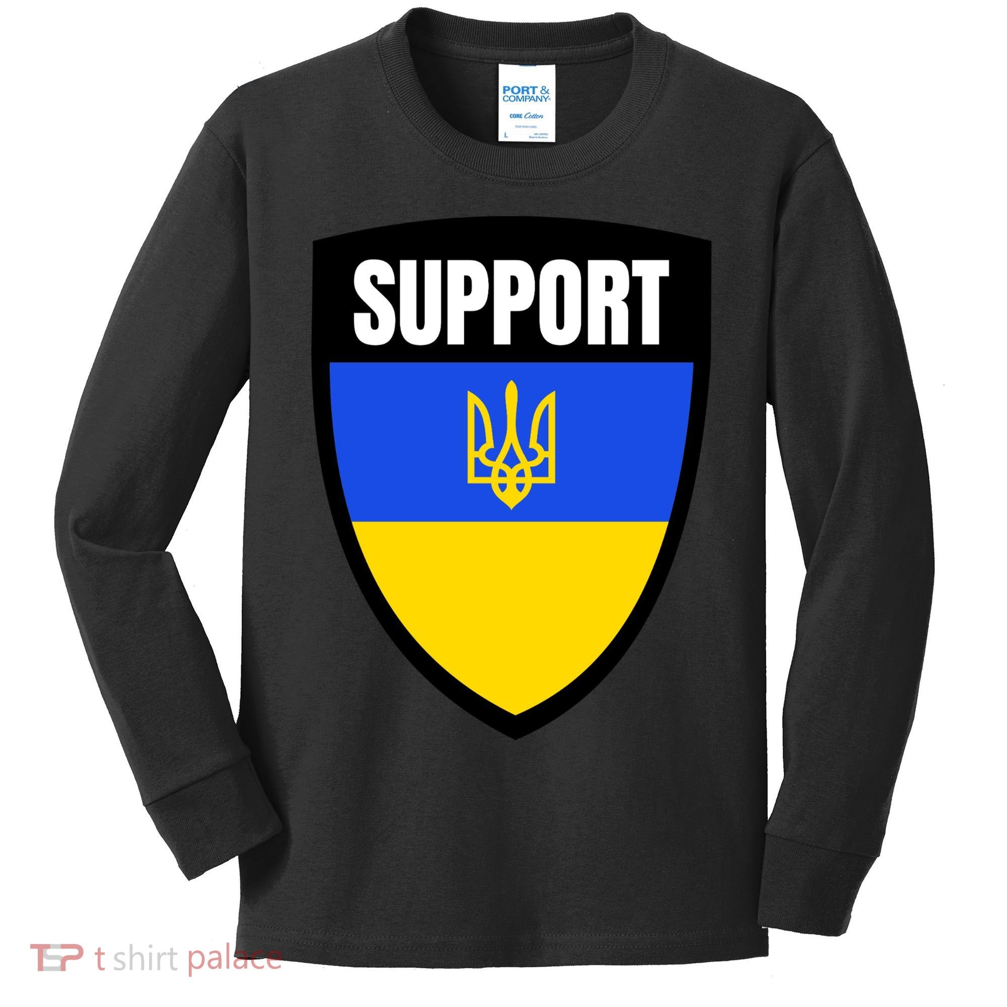 Tatical Support Ukrainian Flag Shield I Stand With Ukraine Military Kids Long Sleeve Shirt