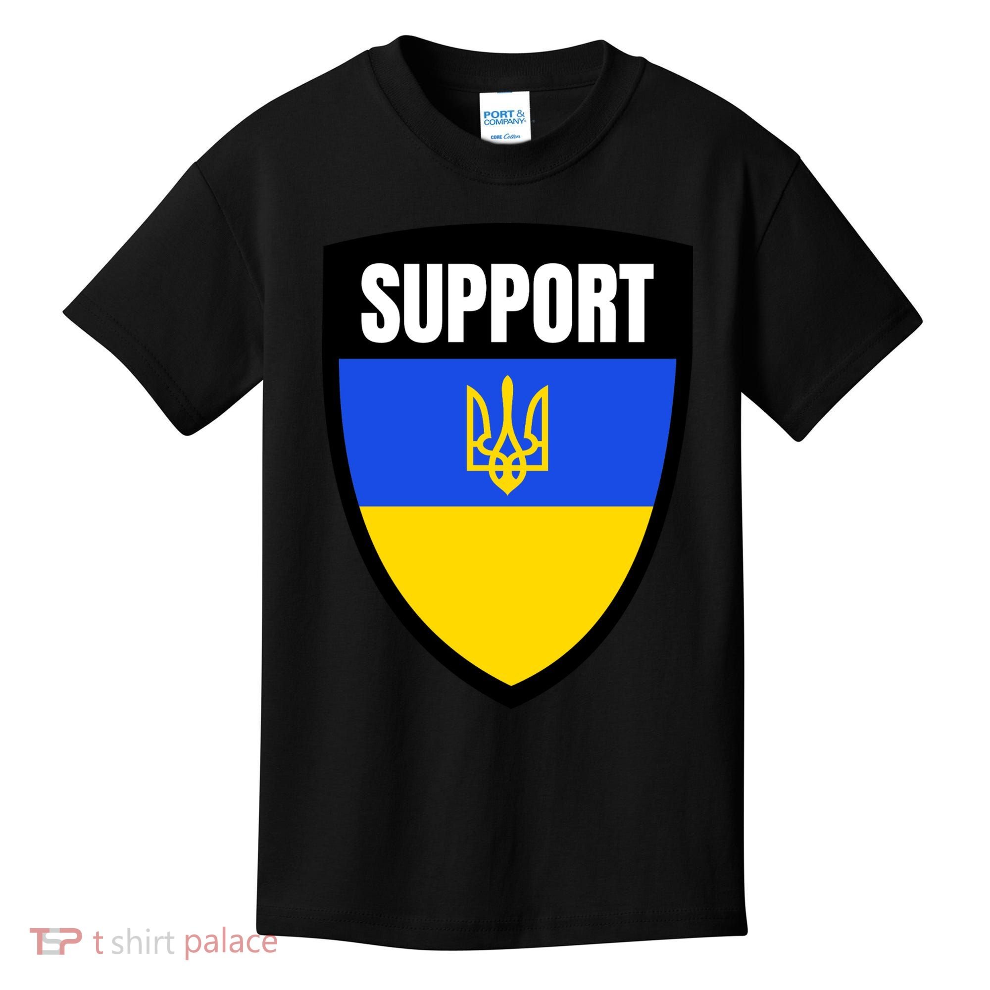 Tatical Support Ukrainian Flag Shield I Stand With Ukraine Military Kids T-Shirt