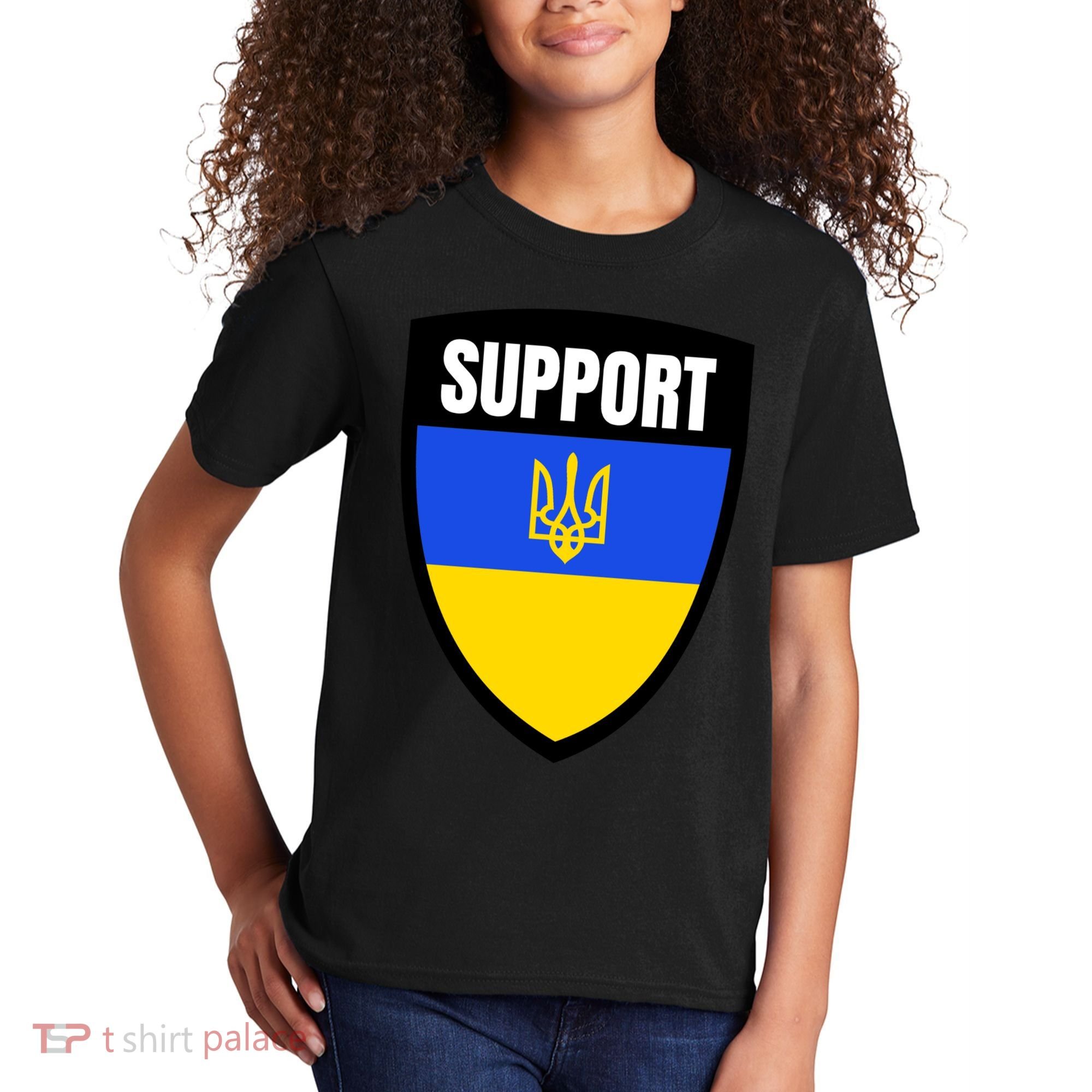 Tatical Support Ukrainian Flag Shield I Stand With Ukraine Military Kids T-Shirt