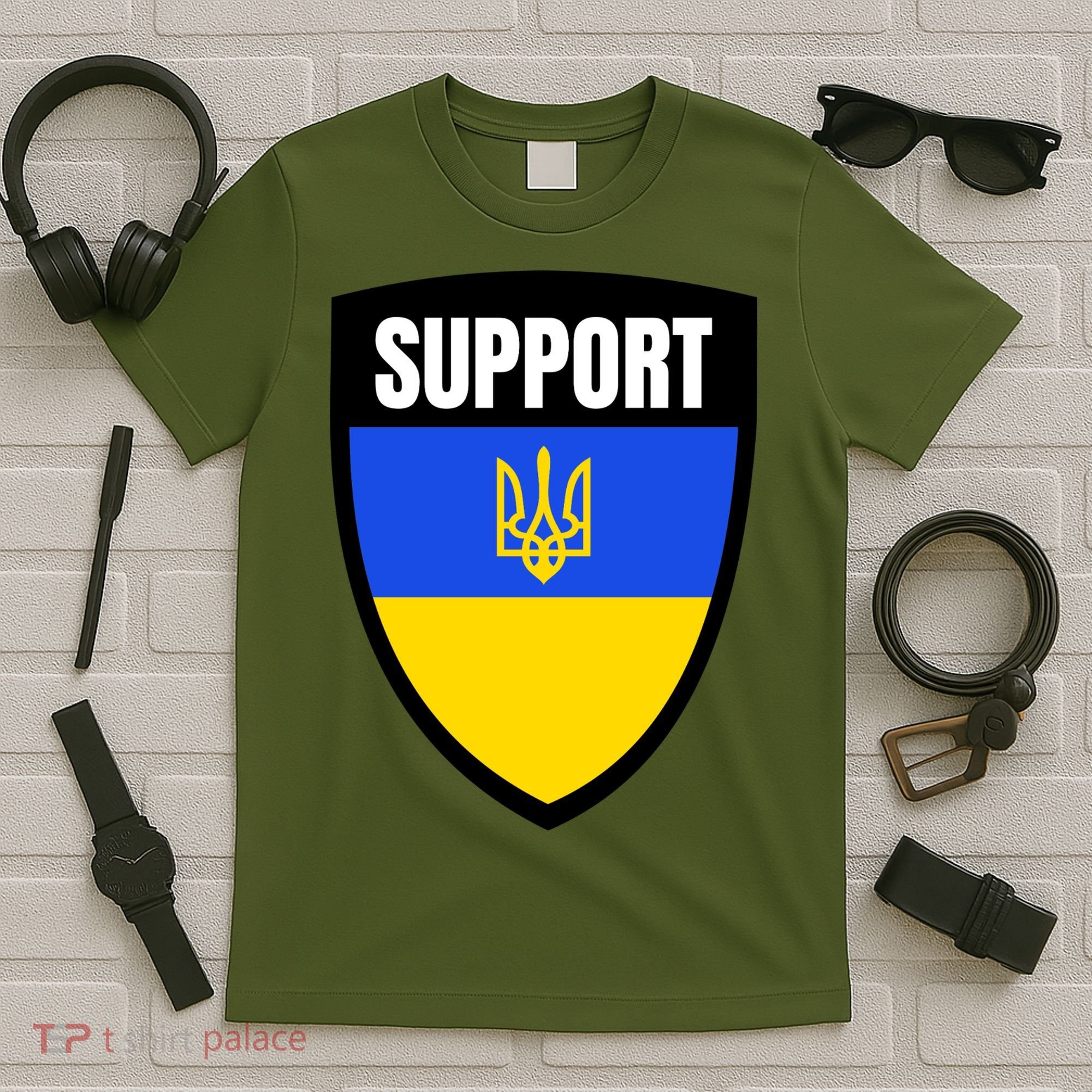 Tatical Support Ukrainian Flag Shield I Stand With Ukraine Military T-Shirt