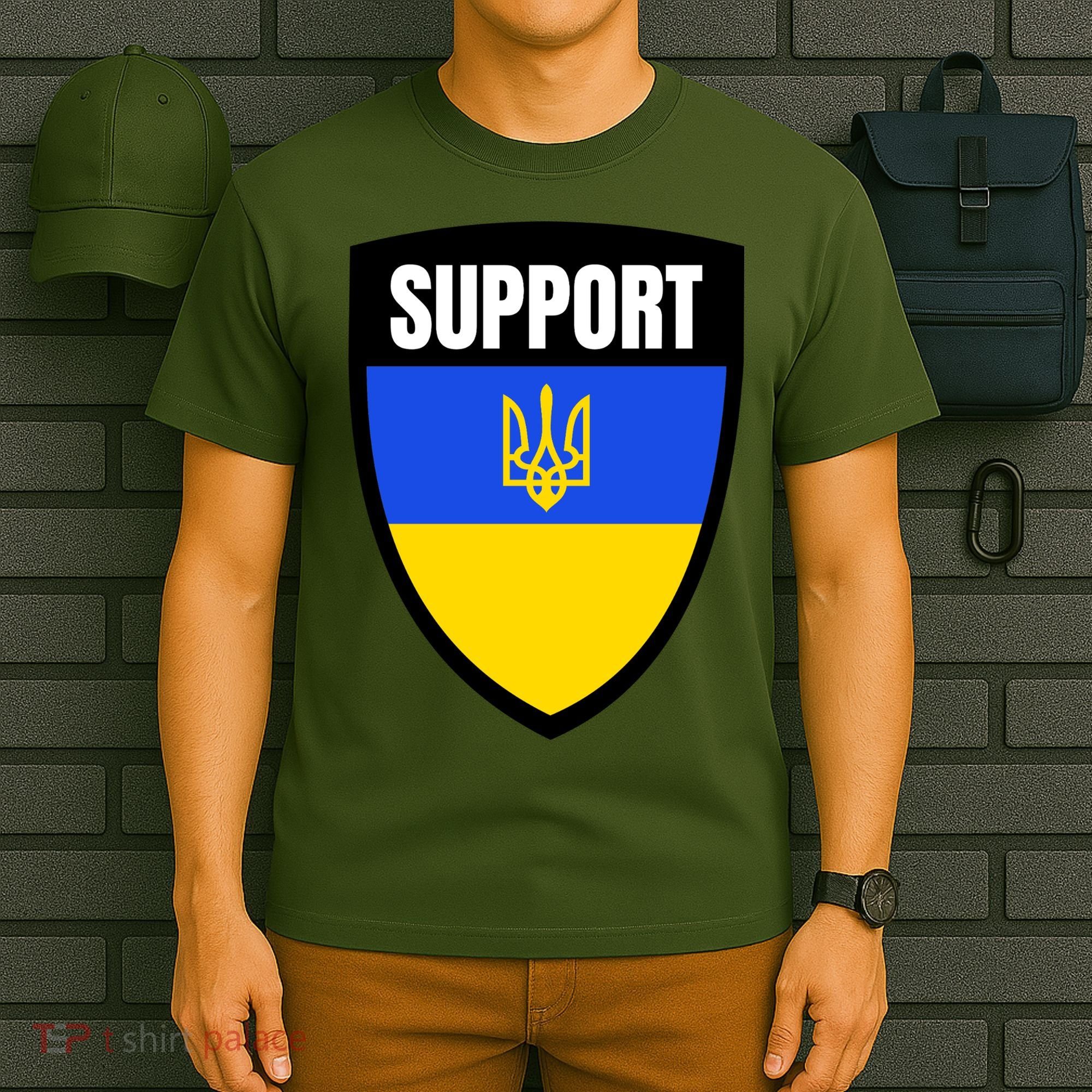 Tatical Support Ukrainian Flag Shield I Stand With Ukraine Military T-Shirt