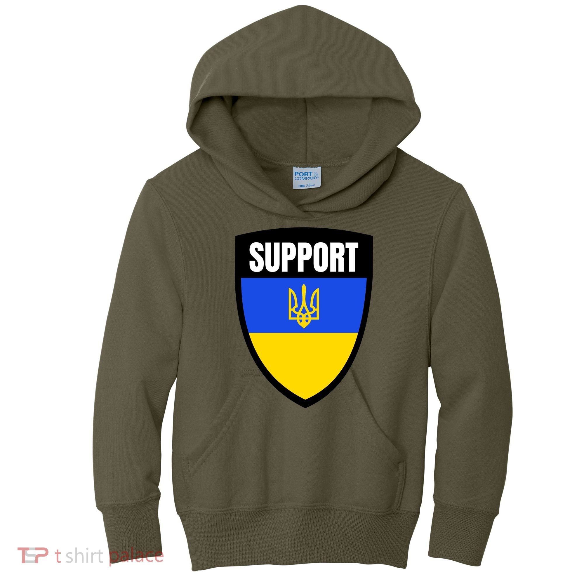 Tatical Support Ukrainian Flag Shield I Stand With Ukraine Military Kids Hoodie