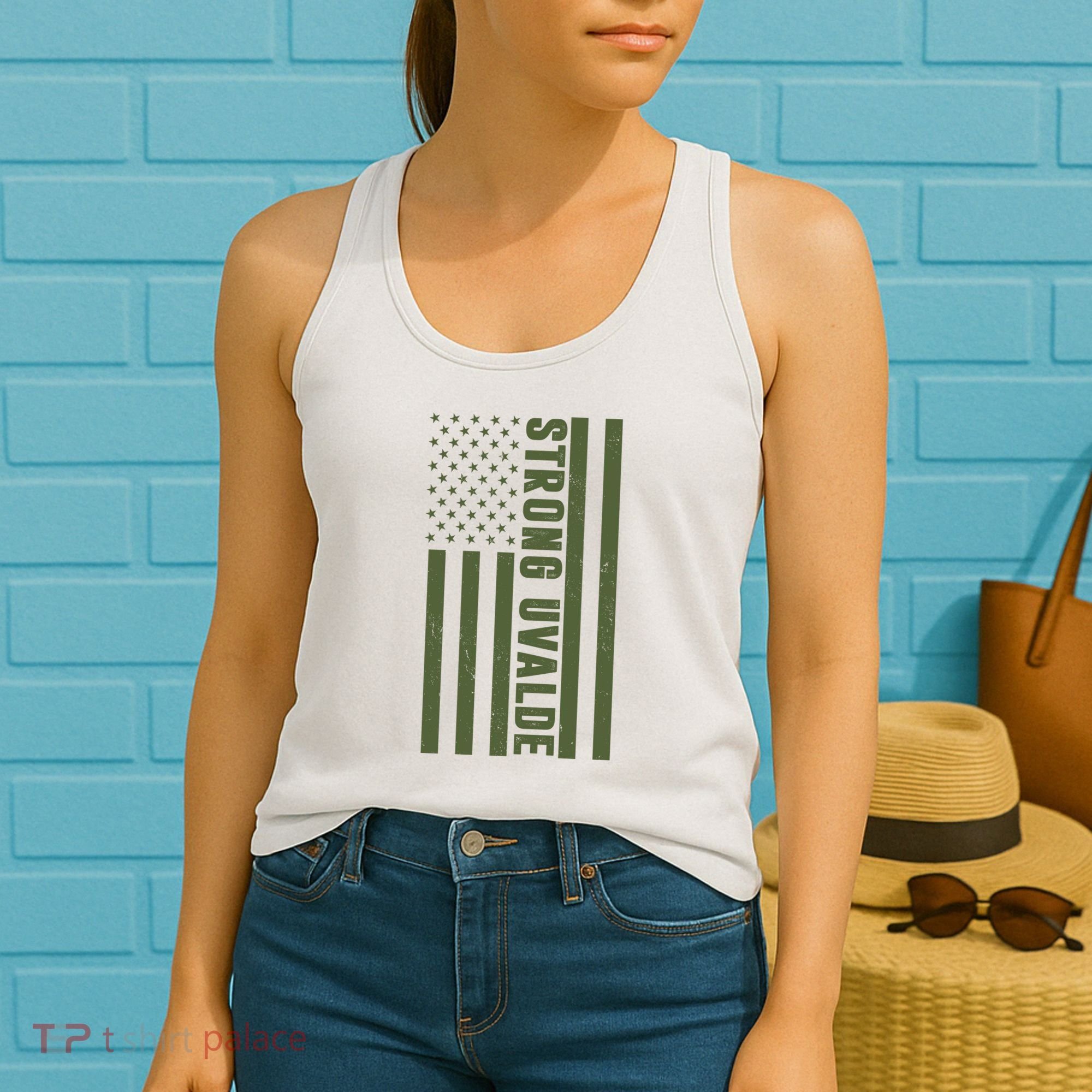 Texas Strong Uvalde United States Flag Women's Tank Top