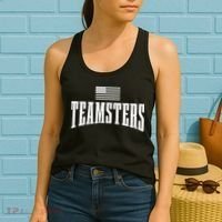 Teamsters Solidarity Union Worker Labor Protest Usa Flag Women's Tank Top thumb 2