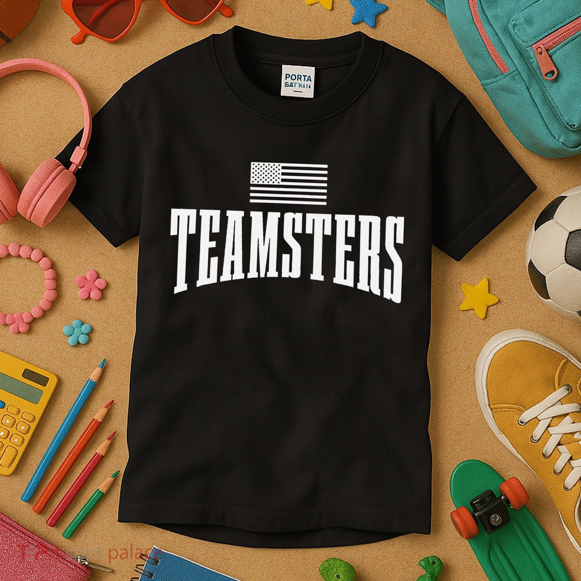 Teamsters Solidarity Union Worker Labor Protest Usa Flag Kids T-Shirt