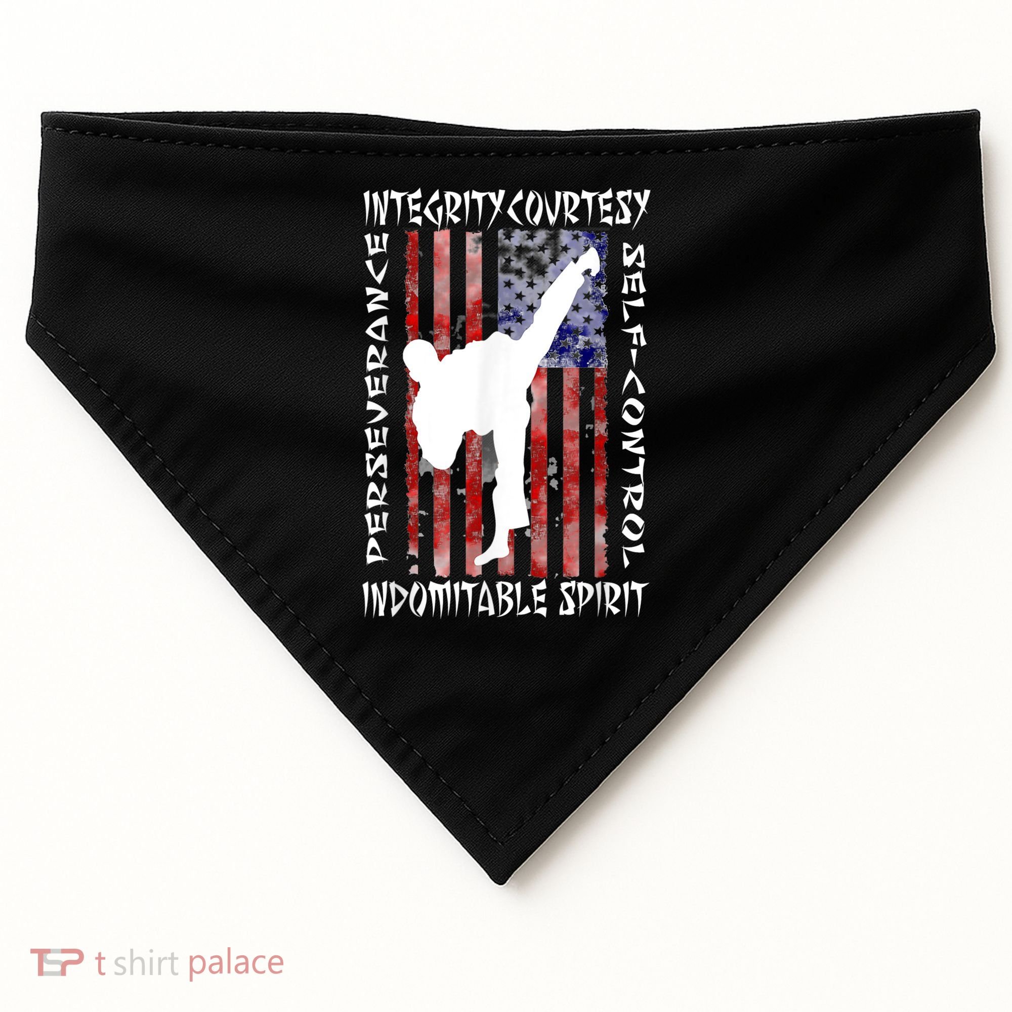 Taekwondo TKD 5 Tenets Taekwondo Martial Arts Kick White USA-Made Doggie Bandana