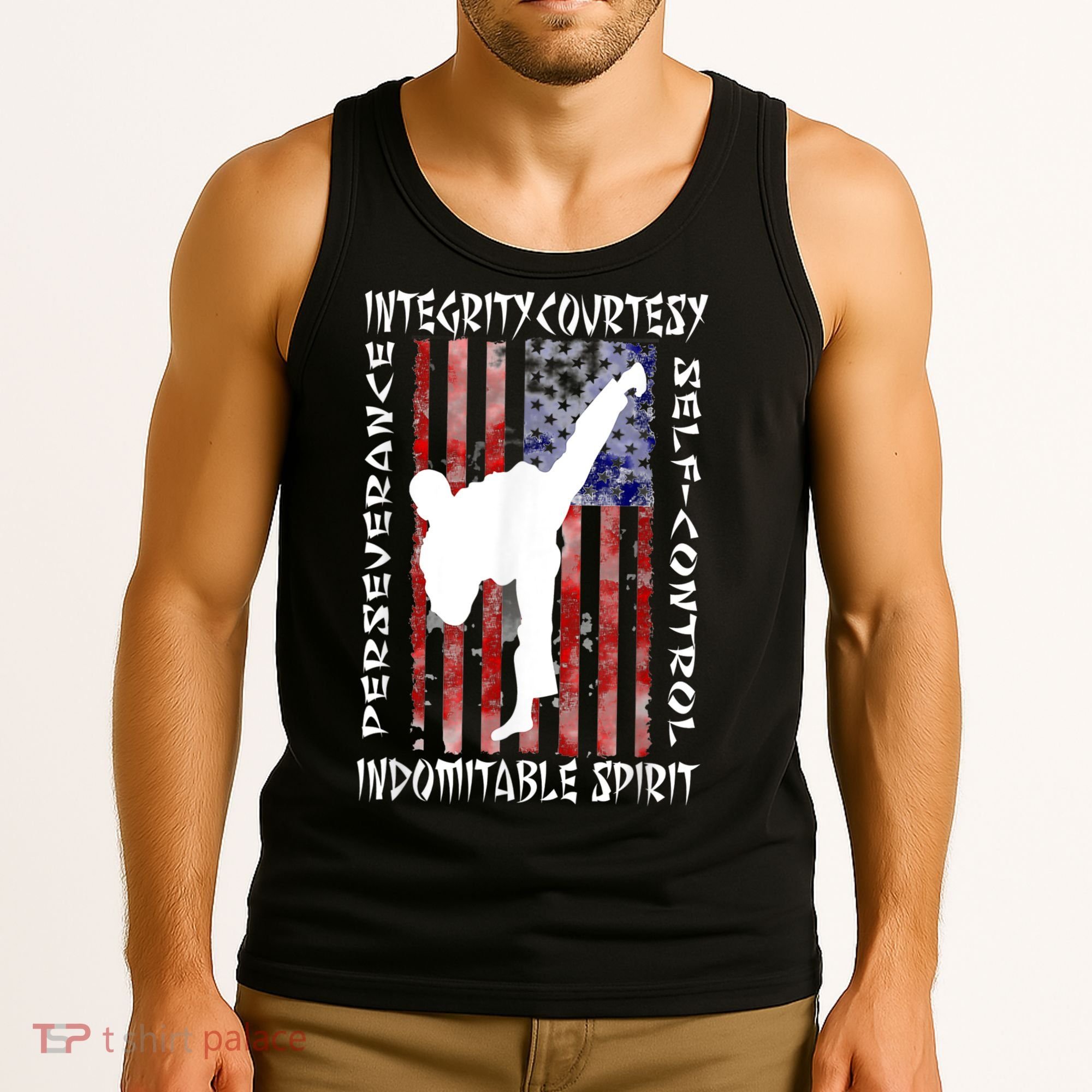 Taekwondo TKD 5 Tenets Taekwondo Martial Arts Kick White Tank Top