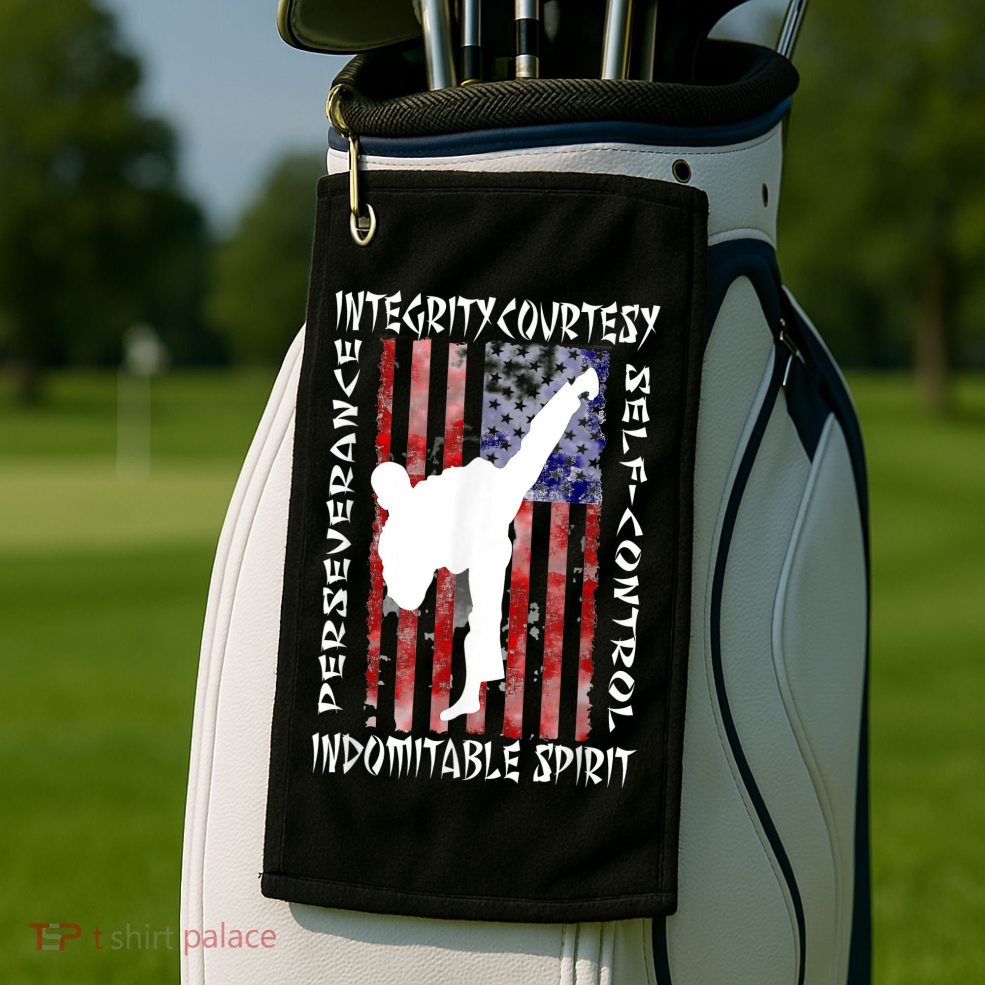 Taekwondo TKD 5 Tenets Taekwondo Martial Arts Kick White Golf Towel