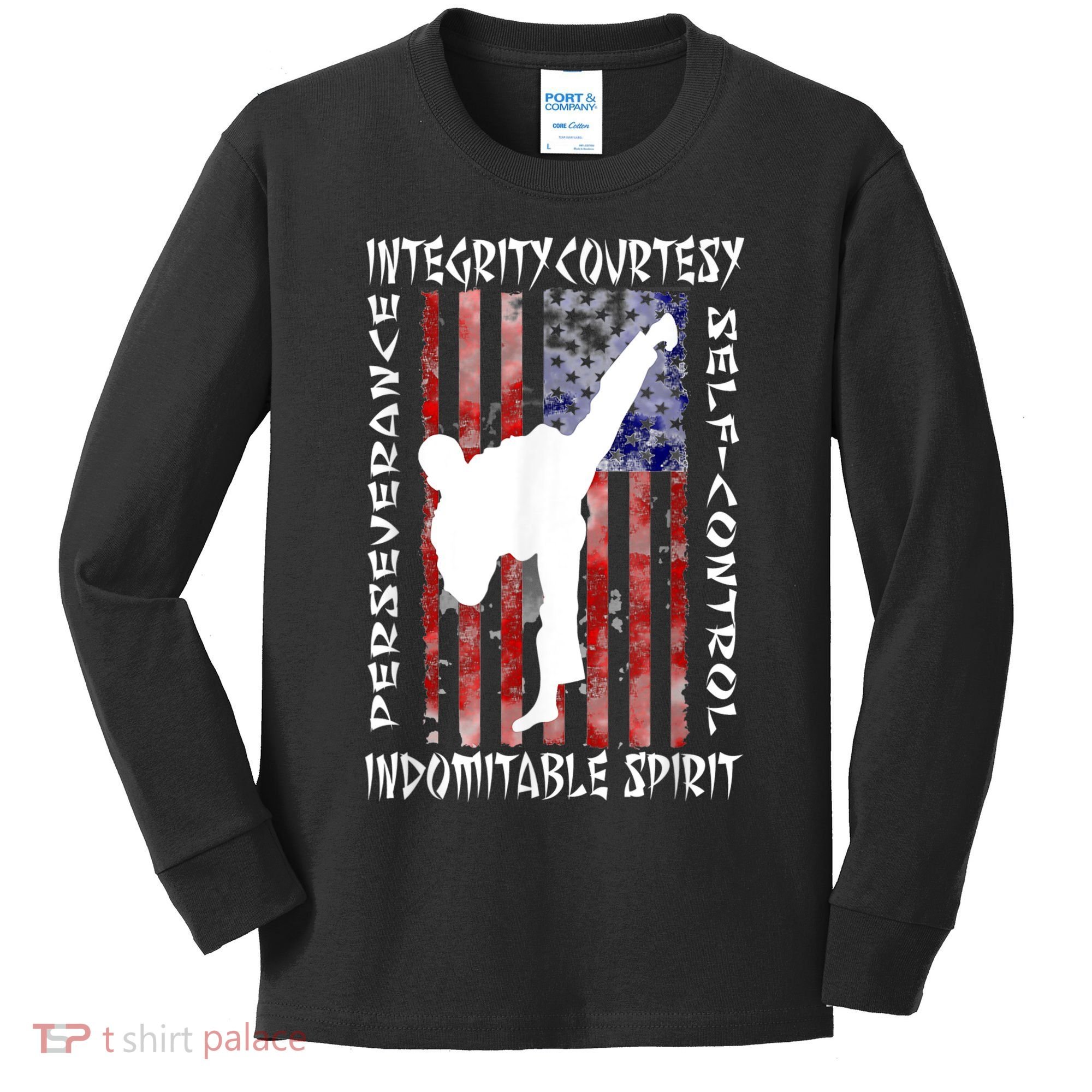 Taekwondo TKD 5 Tenets Taekwondo Martial Arts Kick White Kids Long Sleeve Shirt