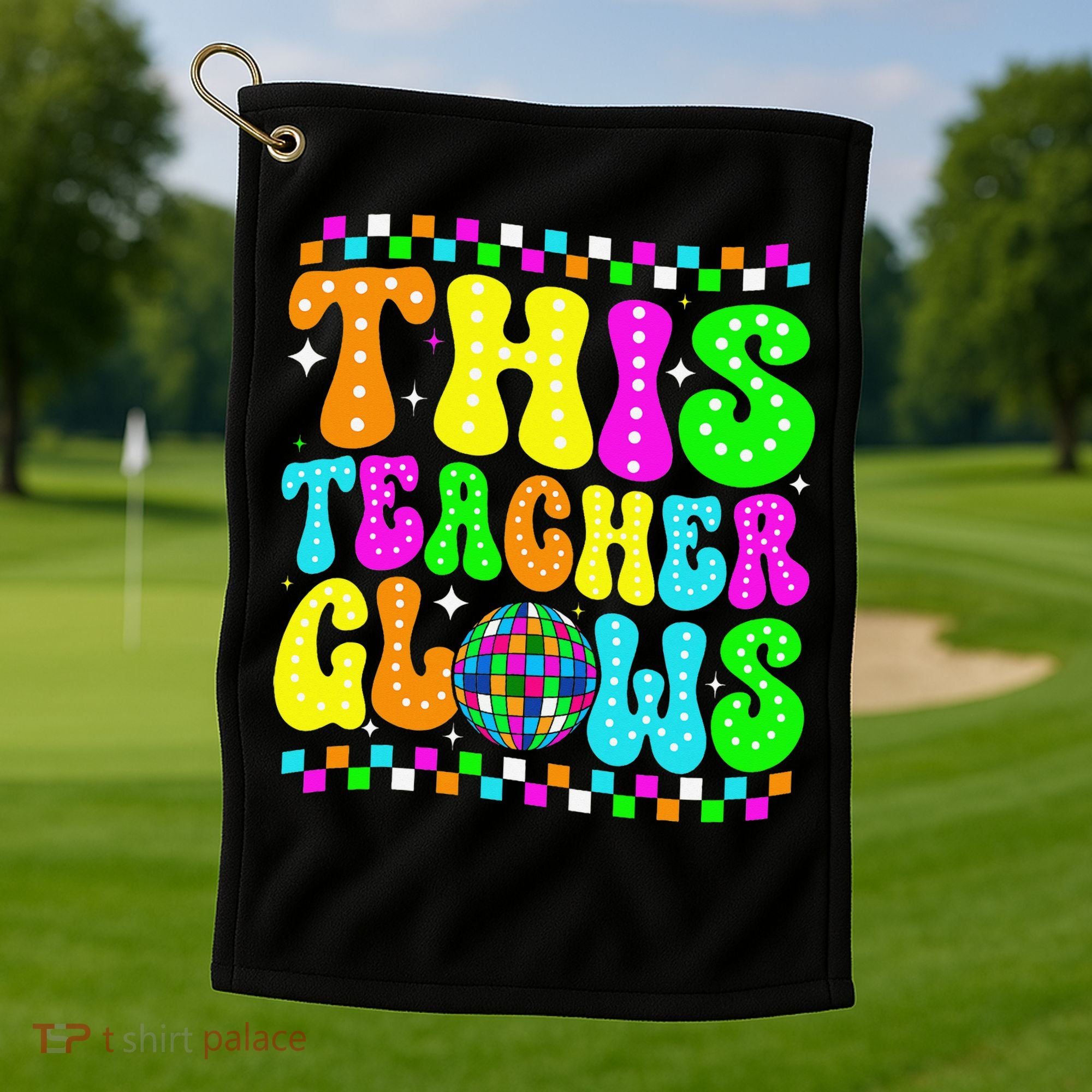 This Teacher 80s 90s Teacherss Day Glows Last Day Of School Golf Towel