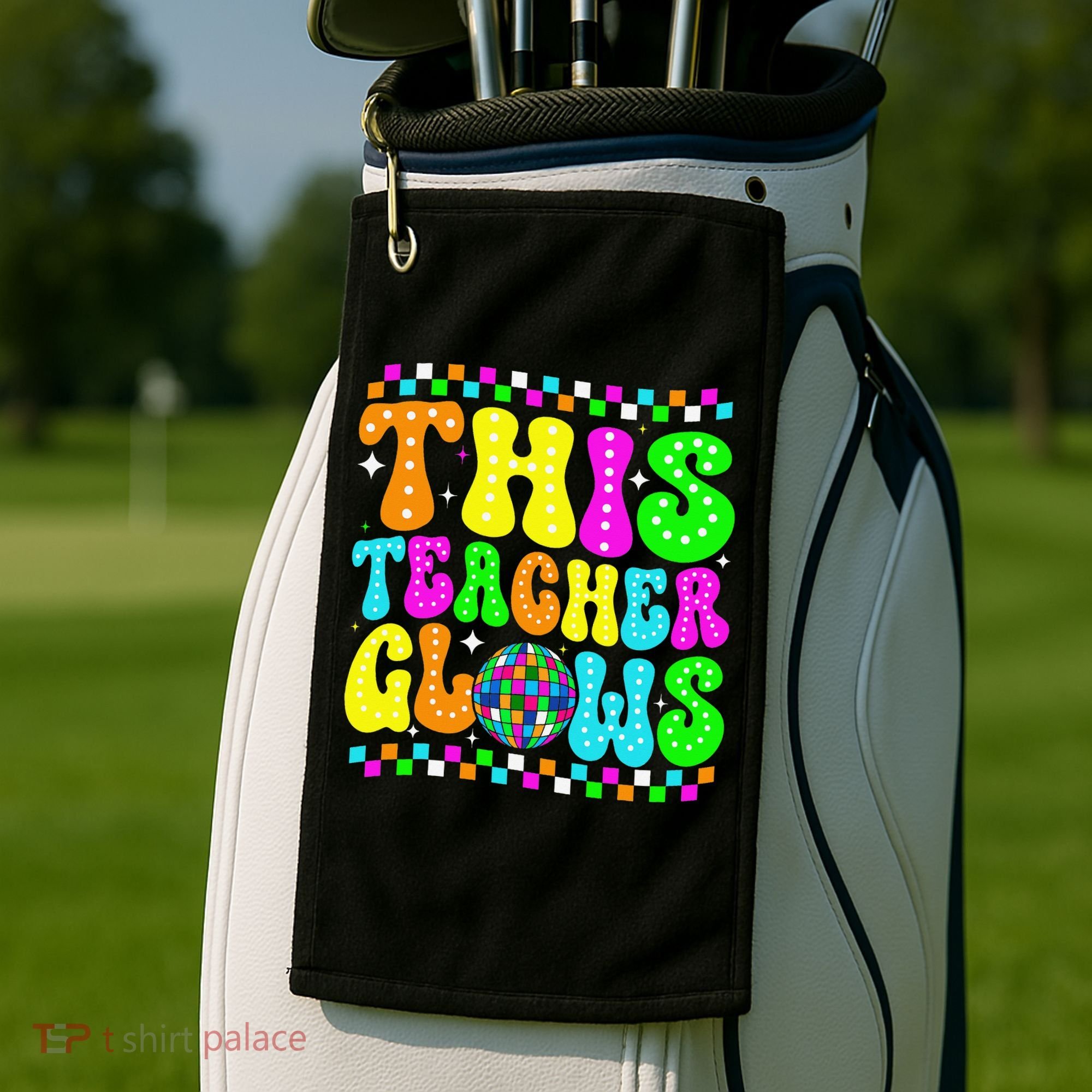 This Teacher 80s 90s Teacherss Day Glows Last Day Of School Golf Towel