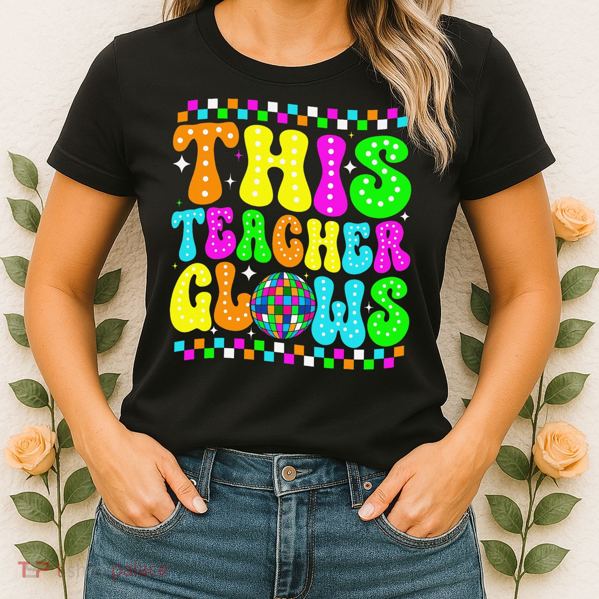 This Teacher 80s 90s Teacherss Day Glows Last Day Of School Women's T-Shirt
